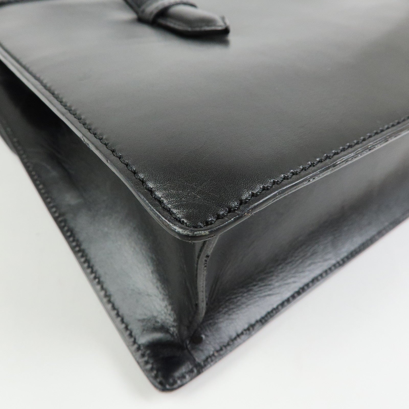 CELINE Leather Chain Lock Tote Bag Shoulder Bag Hand Bag Black