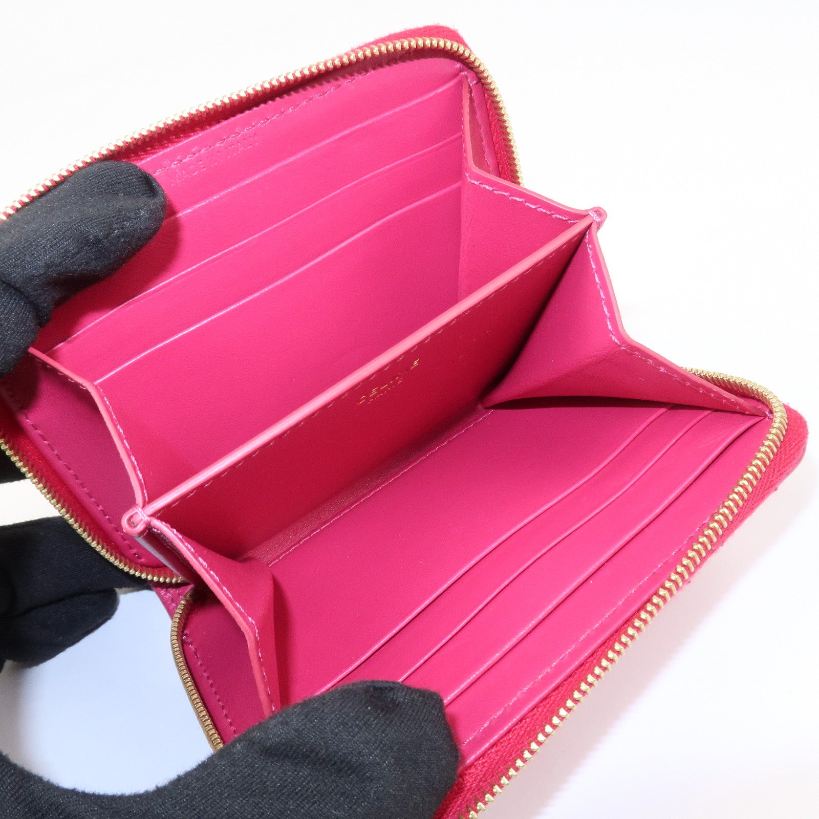 CELINE Logo Leather Coin Case Coin Purse Pink