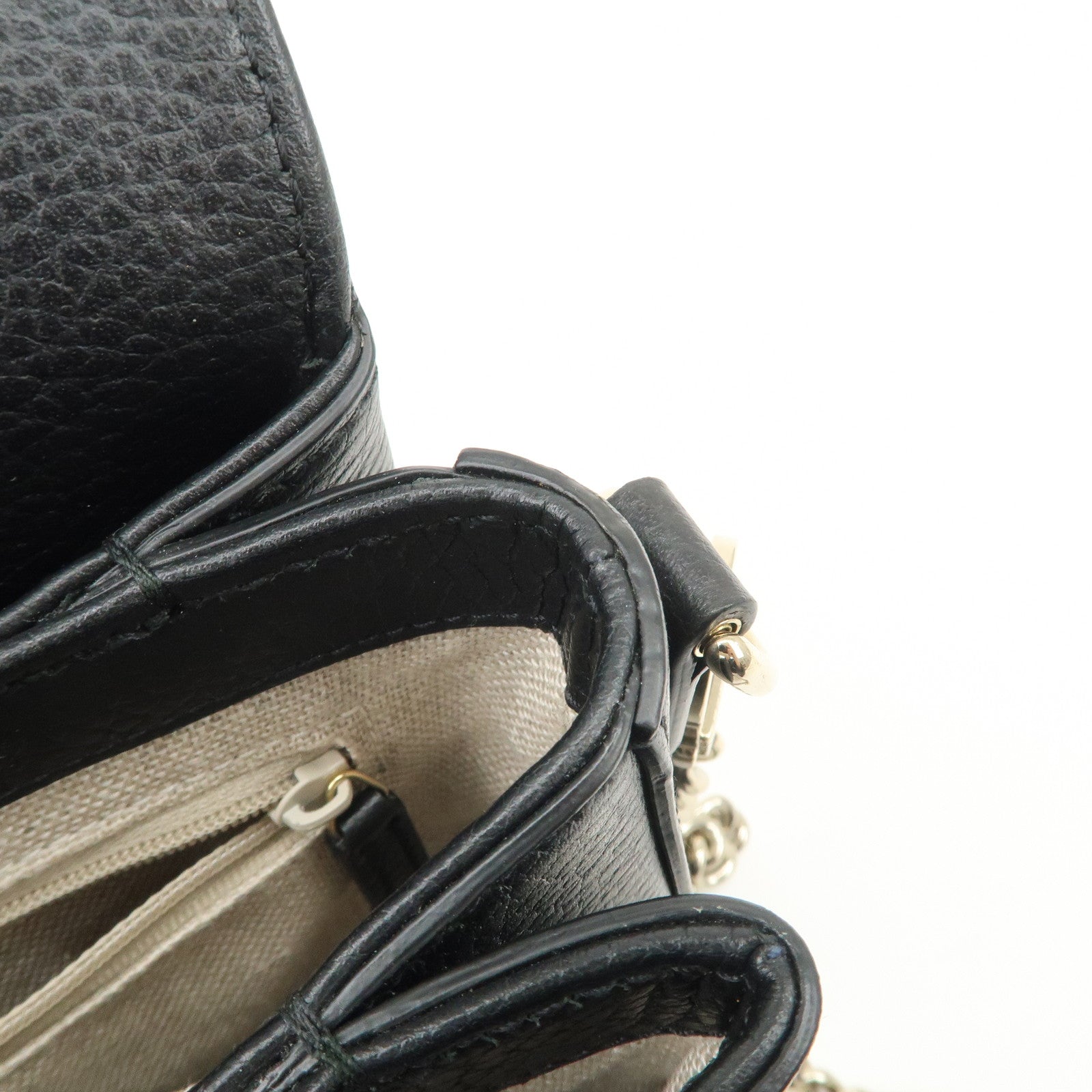 GUCCI Interlocking G Leather Chain Shoulder Bag Black 607720 Used