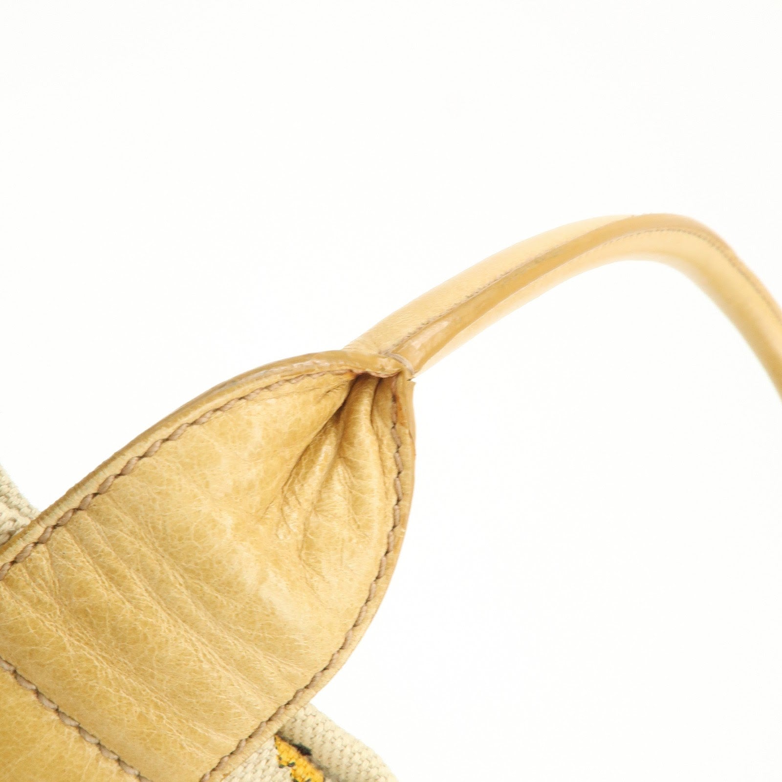 MIU MIU Canvas Leather Tote Bag Hand Bag Flower Motif Beige