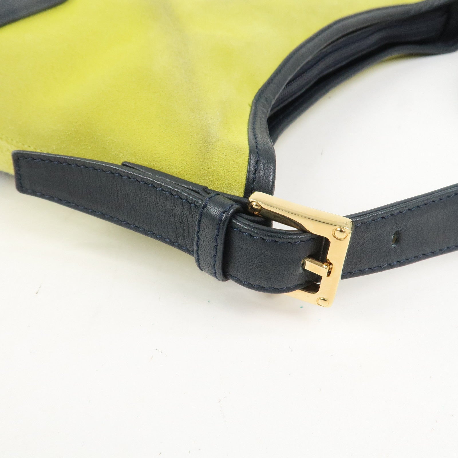 LOEWE Anagram Suede Leather Shoulder Bag Hand Bag Light Green Navy