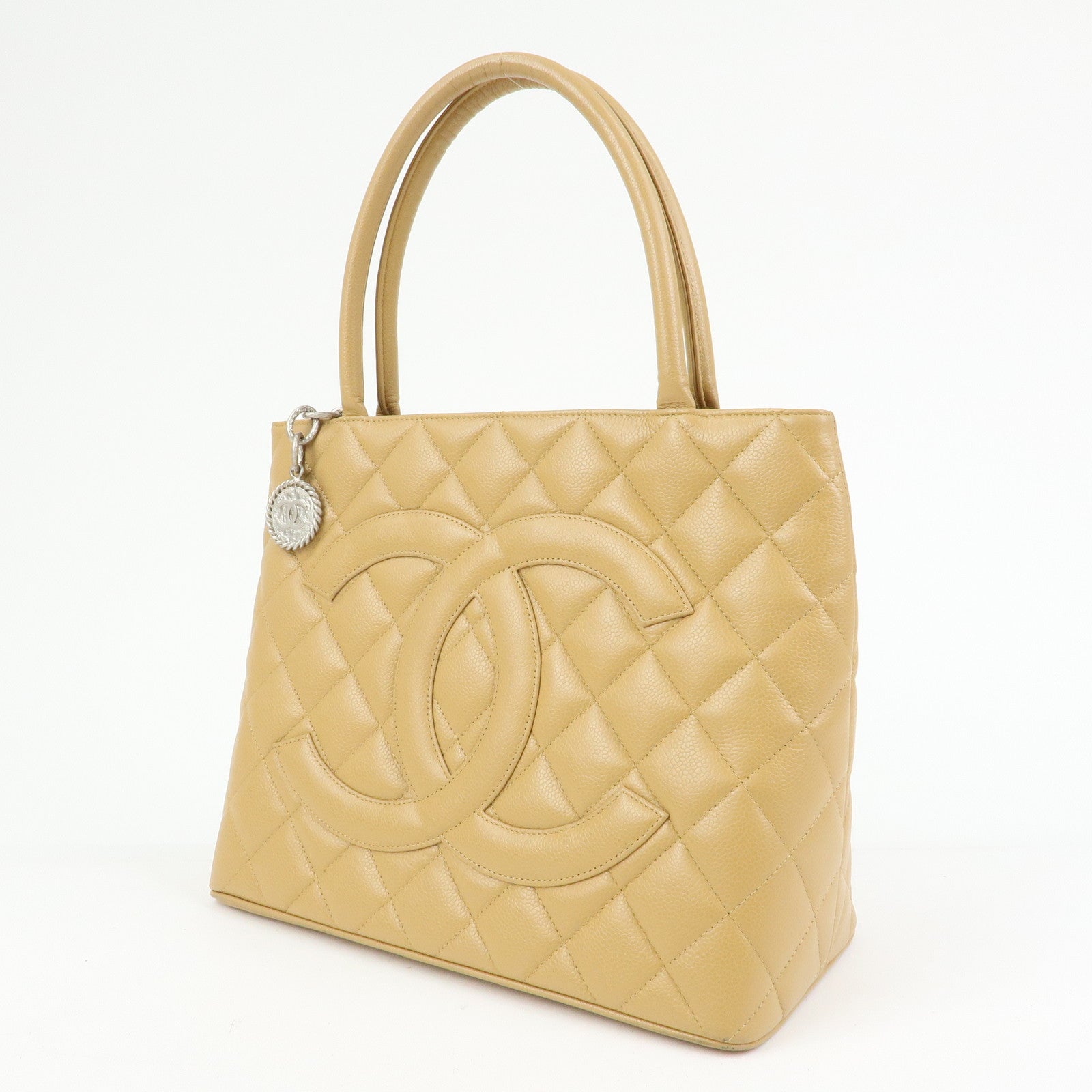 CHANEL Matelasse COCO Mark Medallion Tote Bag Hand Bag Beige A01804