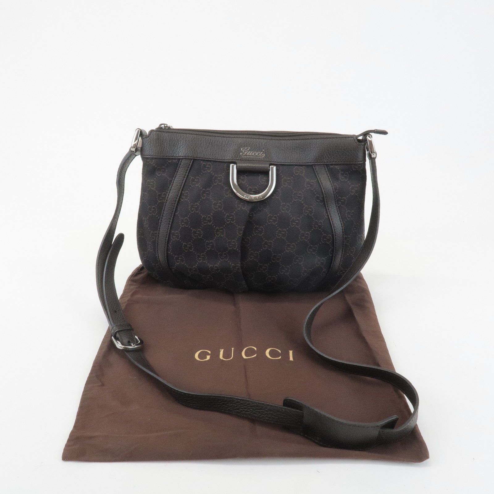 GUCCI Abbey GG Canvas Leather Shoulder Bag Dark Brown 265691 Used