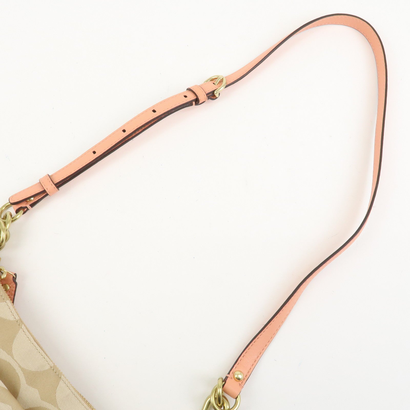 COACH Signature Canvas Leather Shoulder Crossbody Bag Beige Pink