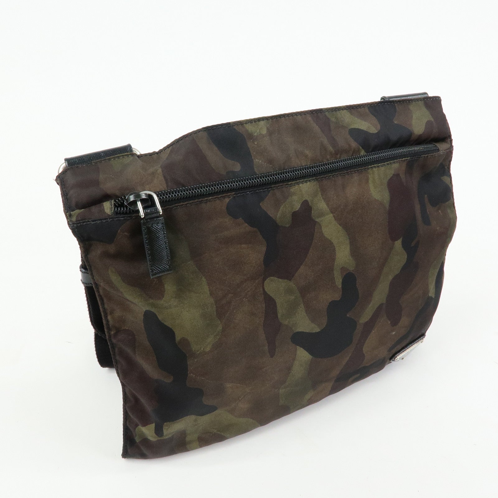 PRADA Triangle Logo Nylon Leather Camouflage Shoulder Bag VA0886