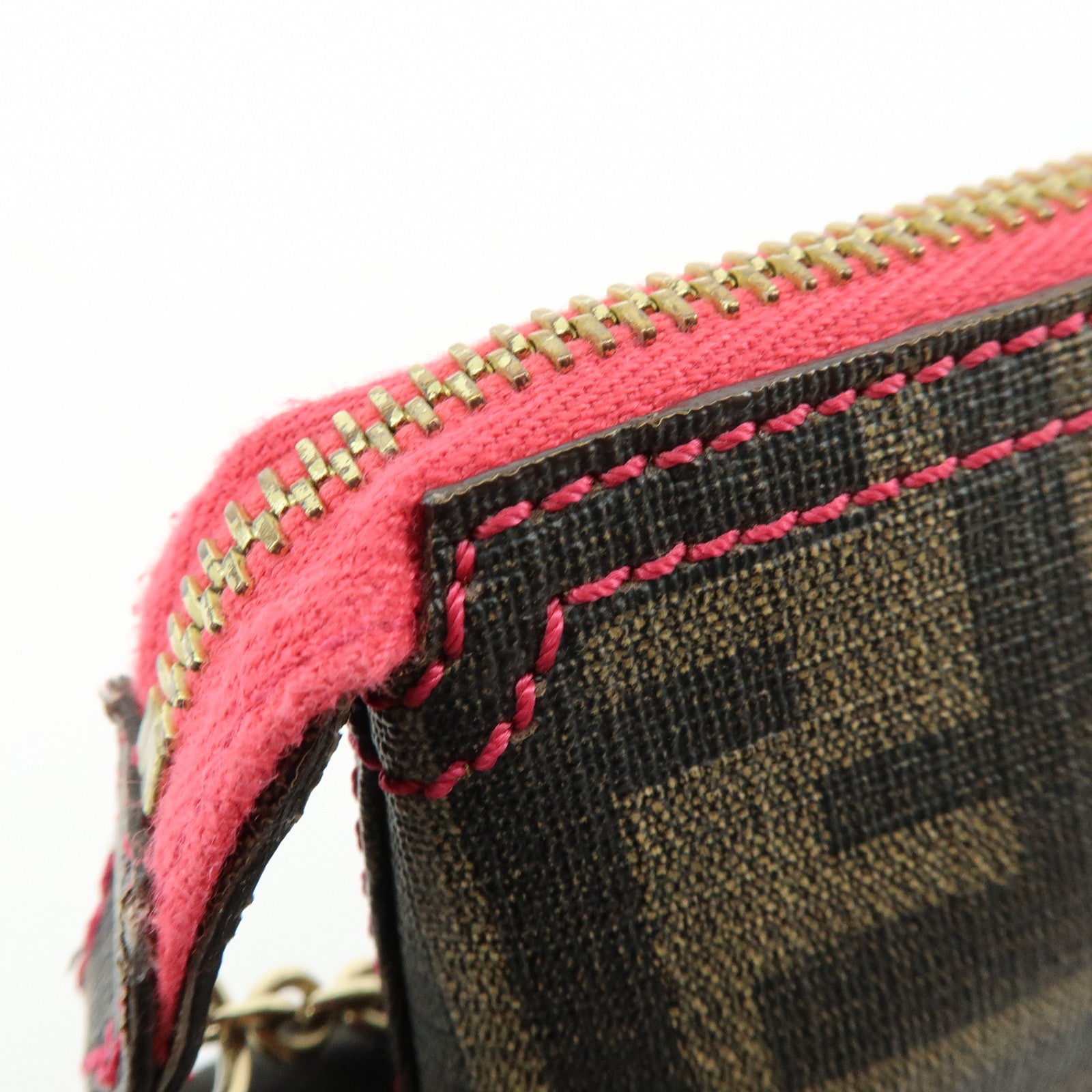 FENDI Zucca Print PVC Chain Accessory Pouch Hand Bag Pink 8BR592