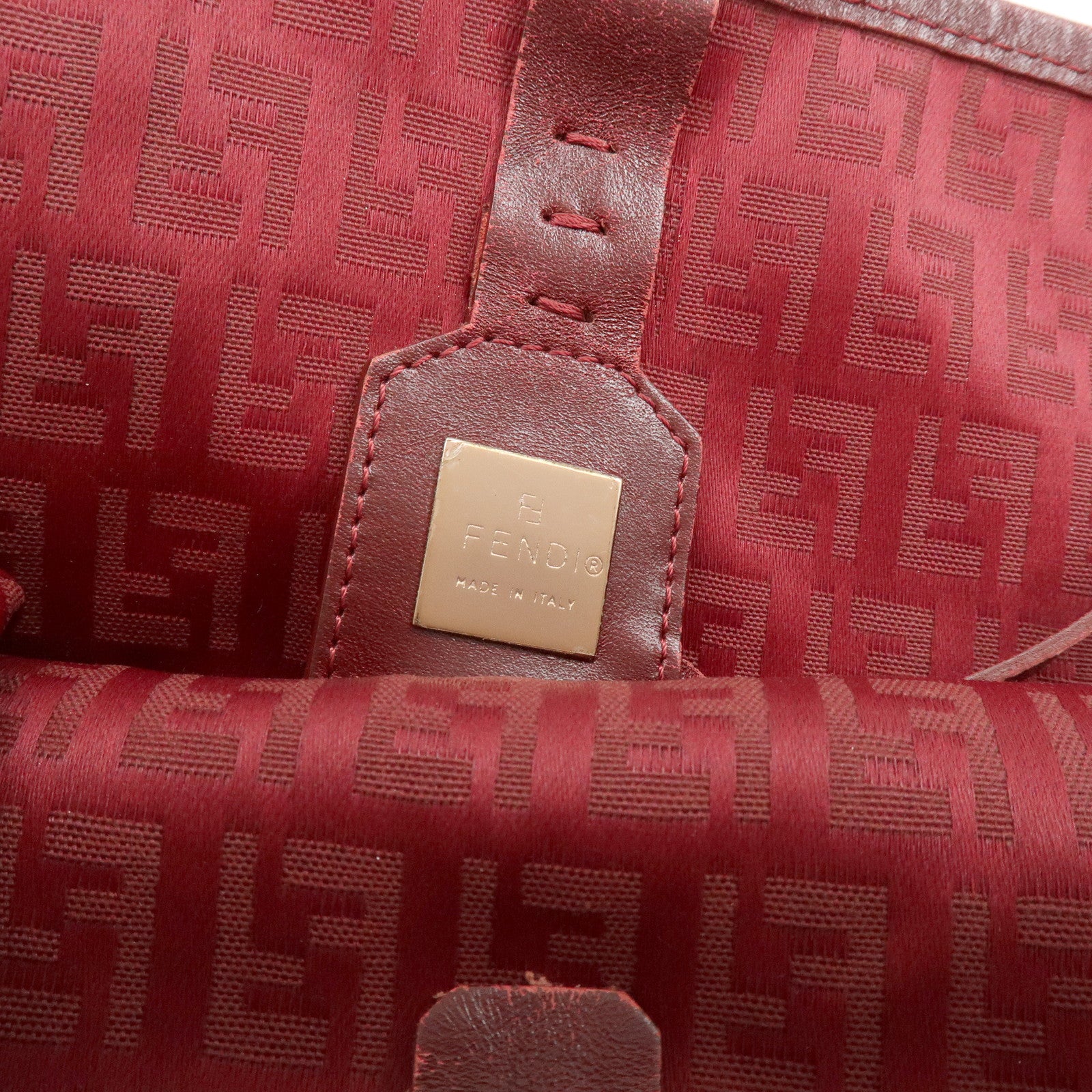 FENDI Zucchino Canvas Leather Tote Bag Shoulder Bag Red 8BH005