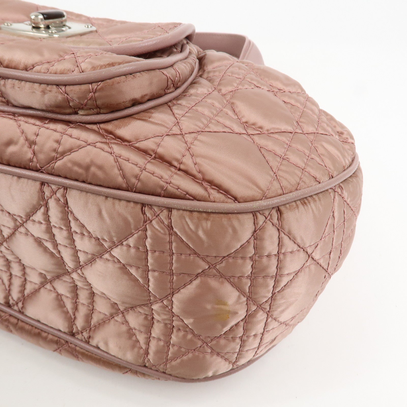 Christian Dior Cannage Nylon Leather Hand Bag Tote Bag Pink