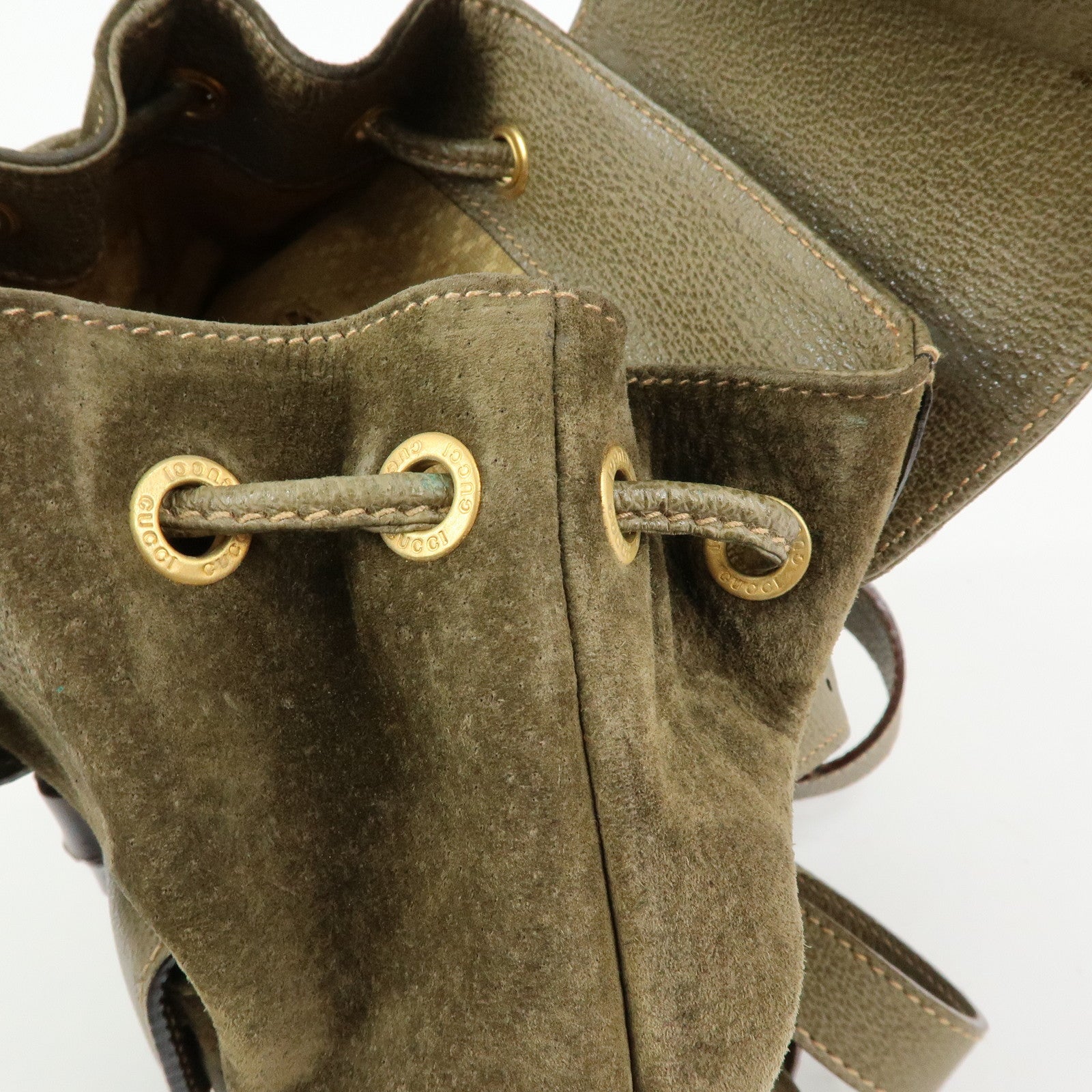 GUCCI Bamboo Suede Leather Backpack Rucksack Khaki 003・2058