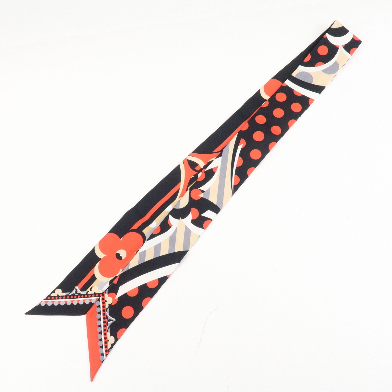 Louis Vuitton Monogram Bandeau BB Silk100% Scarf Black Red Beige M76187 Used