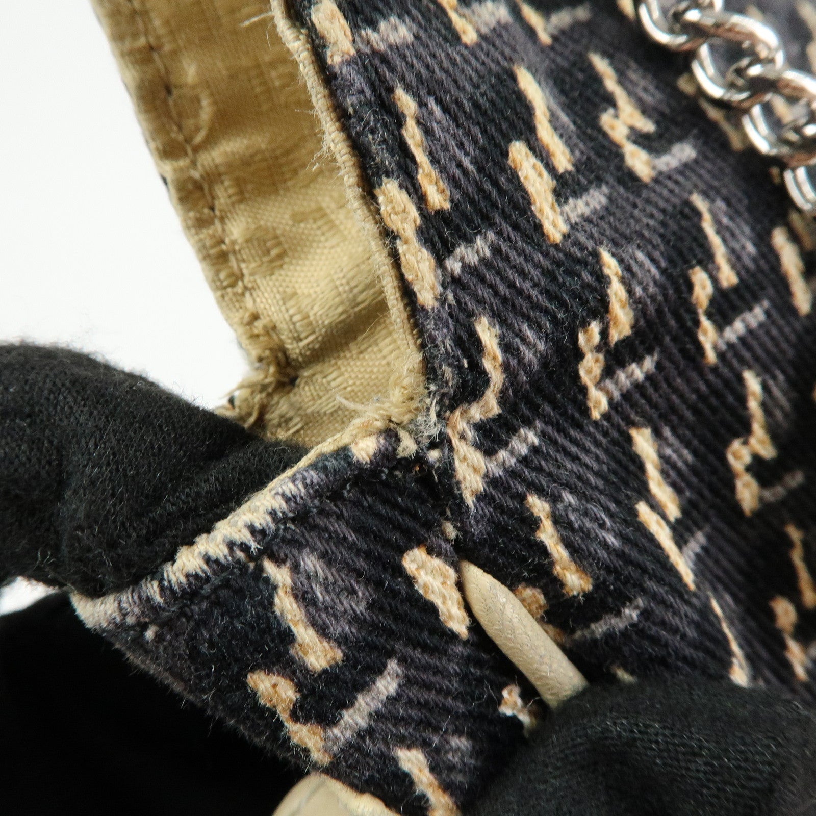 CHANEL Canvas Leather 2Way Bag Hand Bag Shoulder Bag Black Ivory