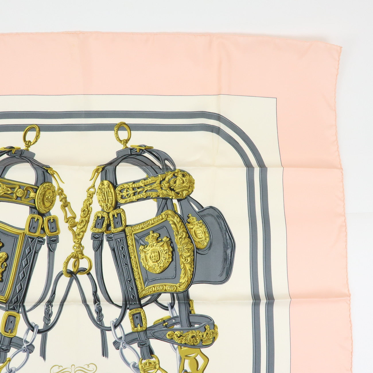 HERMES Carre 90 Silk 100% Scarf BRIDES DE GALA Pink White