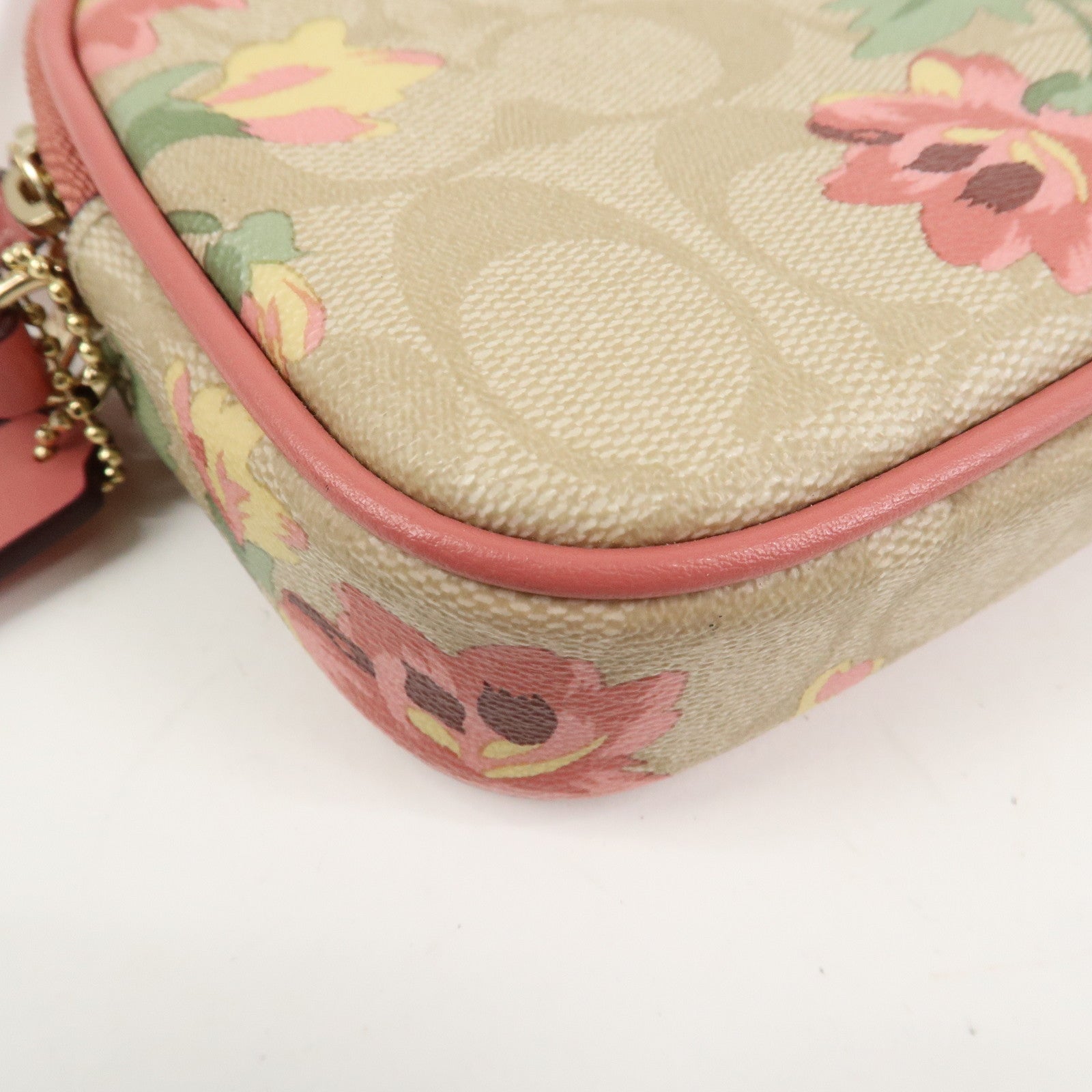 COACH Signature PVC Canvas Leather Shoulder Bag Beige Pink