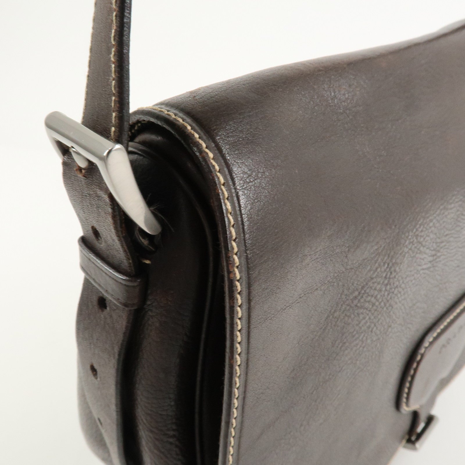 PRADA Logo Leather Shoulder Bag Crossbody Bag Brown
