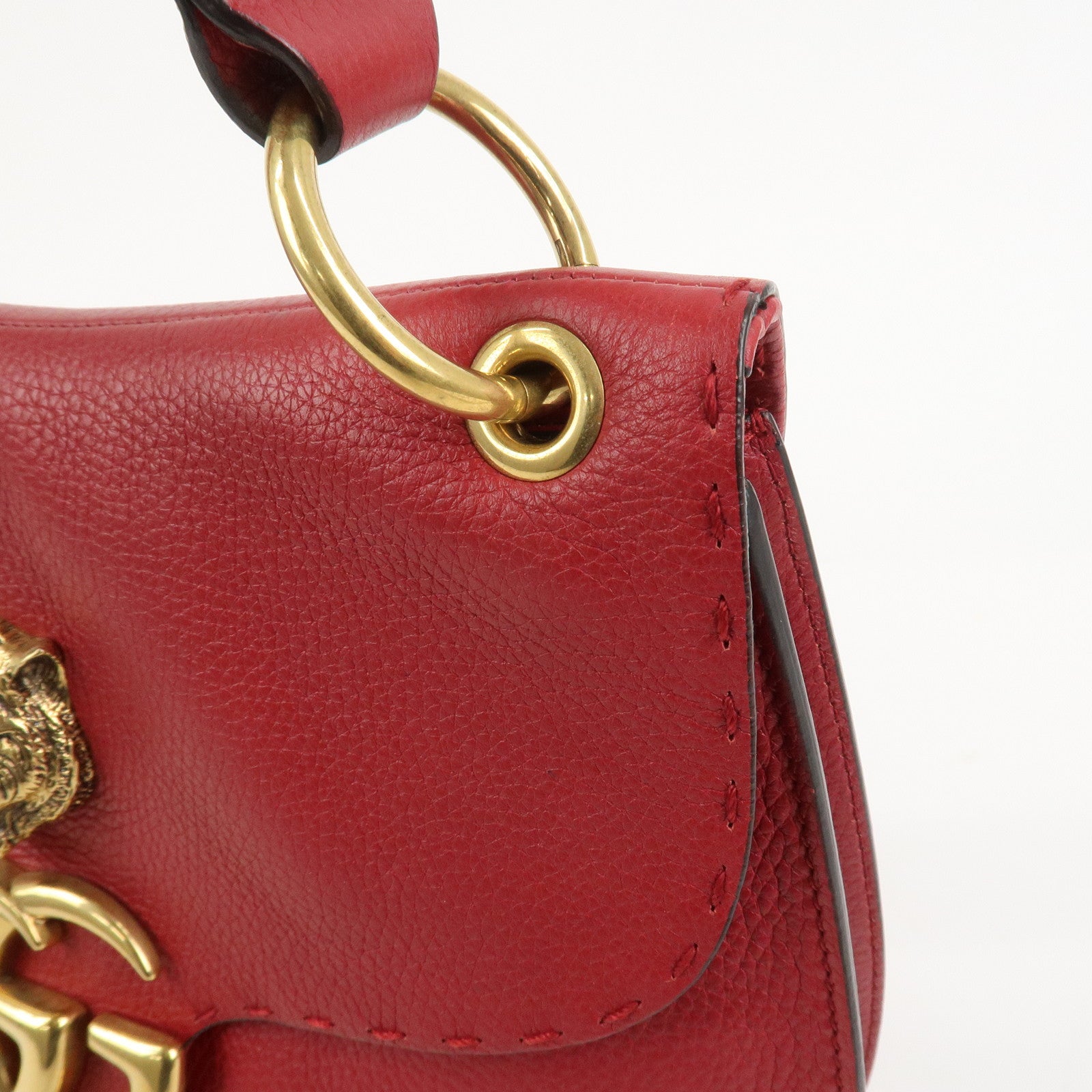 GUCCI GG Marmont Tiger Head Leather Shoulder Bag Red 409154