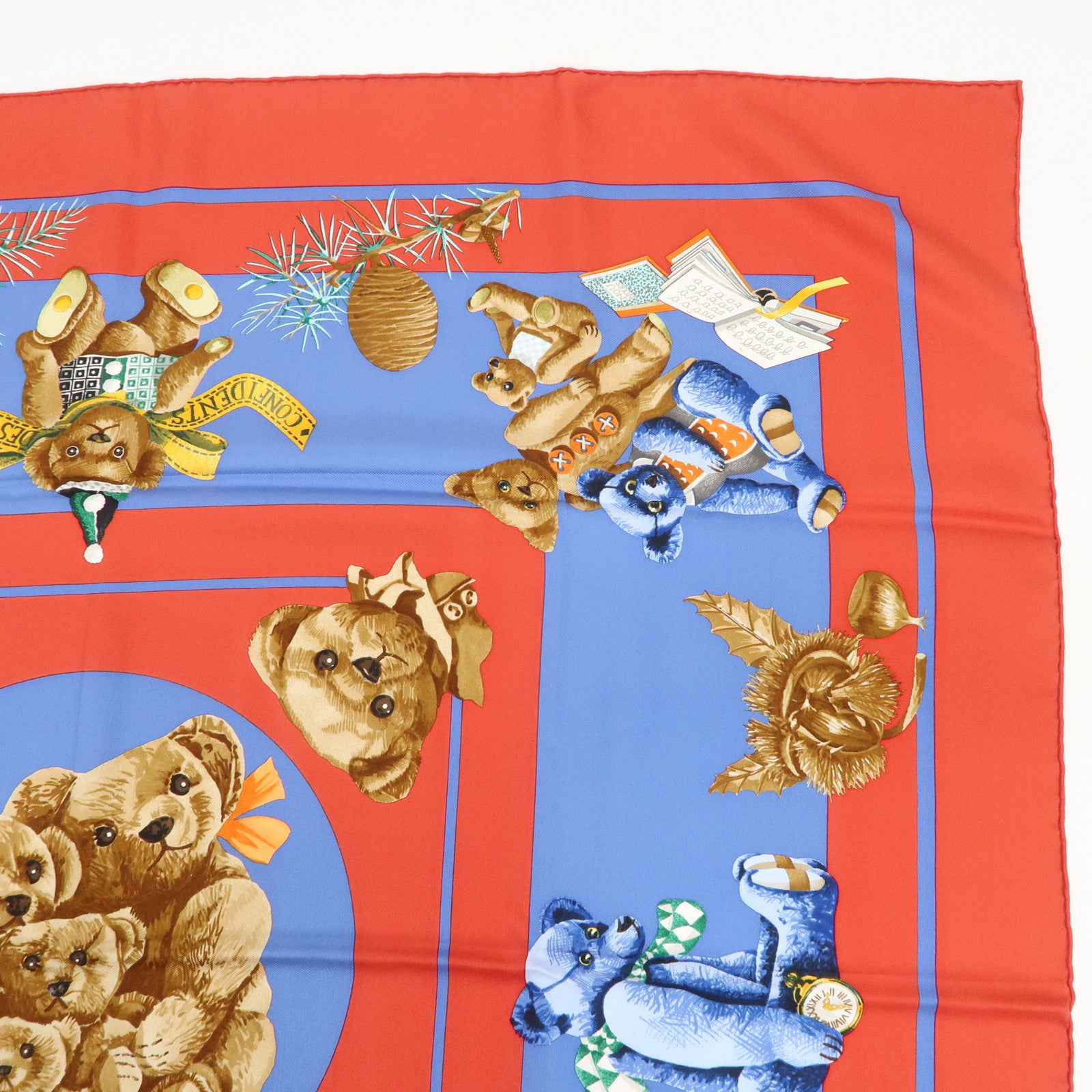 HERMES Carre 90 Silk 100% Scarf Confidents des Coeurs Red Blue