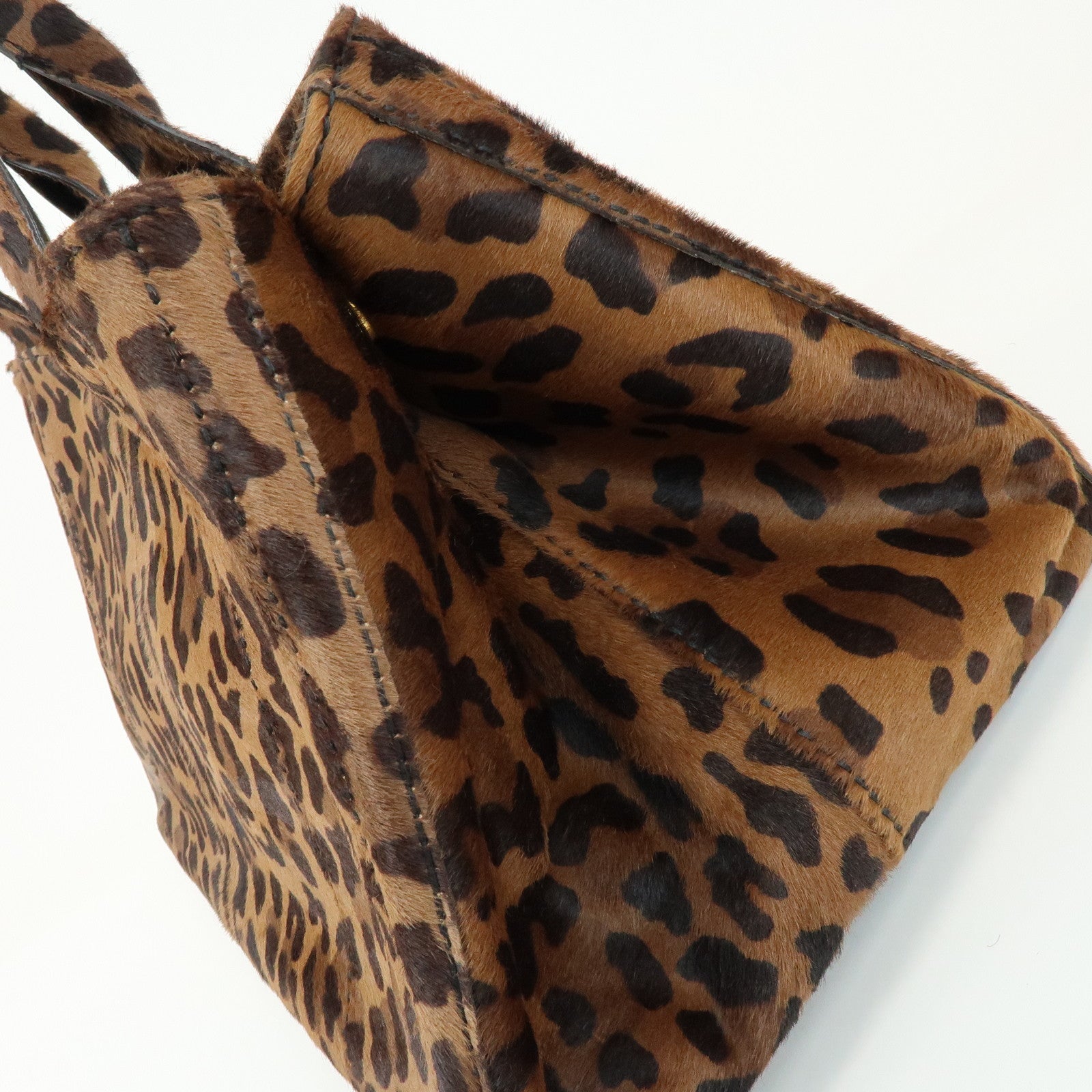 PRADA Canapa Large Unborn Calf Tote Bag Hand Bag Brown BN1872