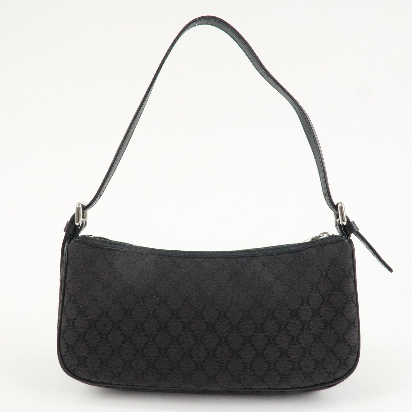 CELINE Macadam Canvas Leather Accessory Pouch Silver HDW Black Used