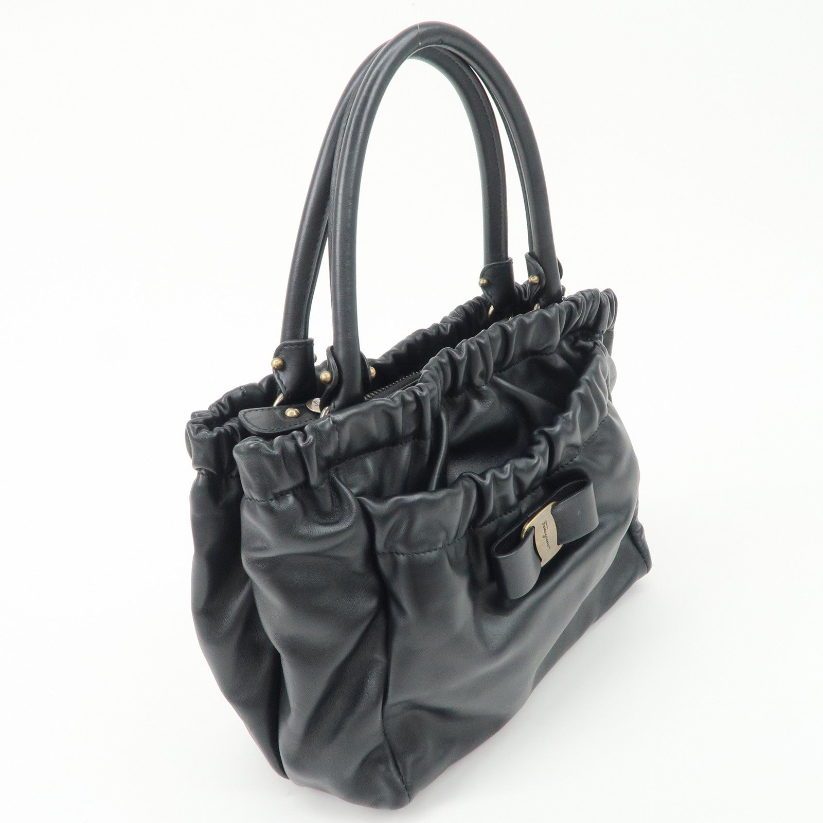 Ferragamo Vara Ribbon Leather 2Way Bag Hand Bag Shoulder Bag Black