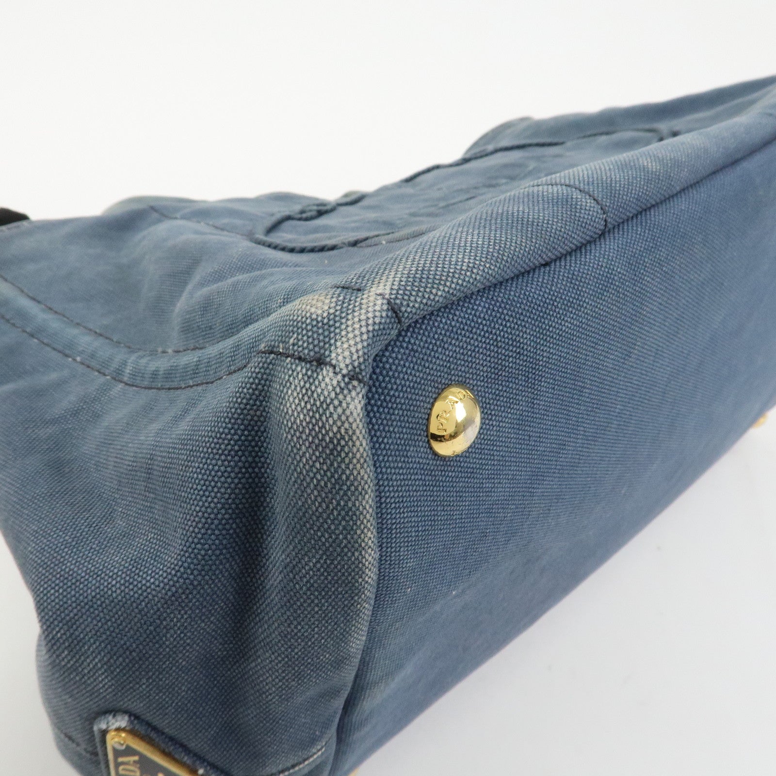 PRADA Logo Canapa Canvas Tote Bag Hand Bag Blue B1877B