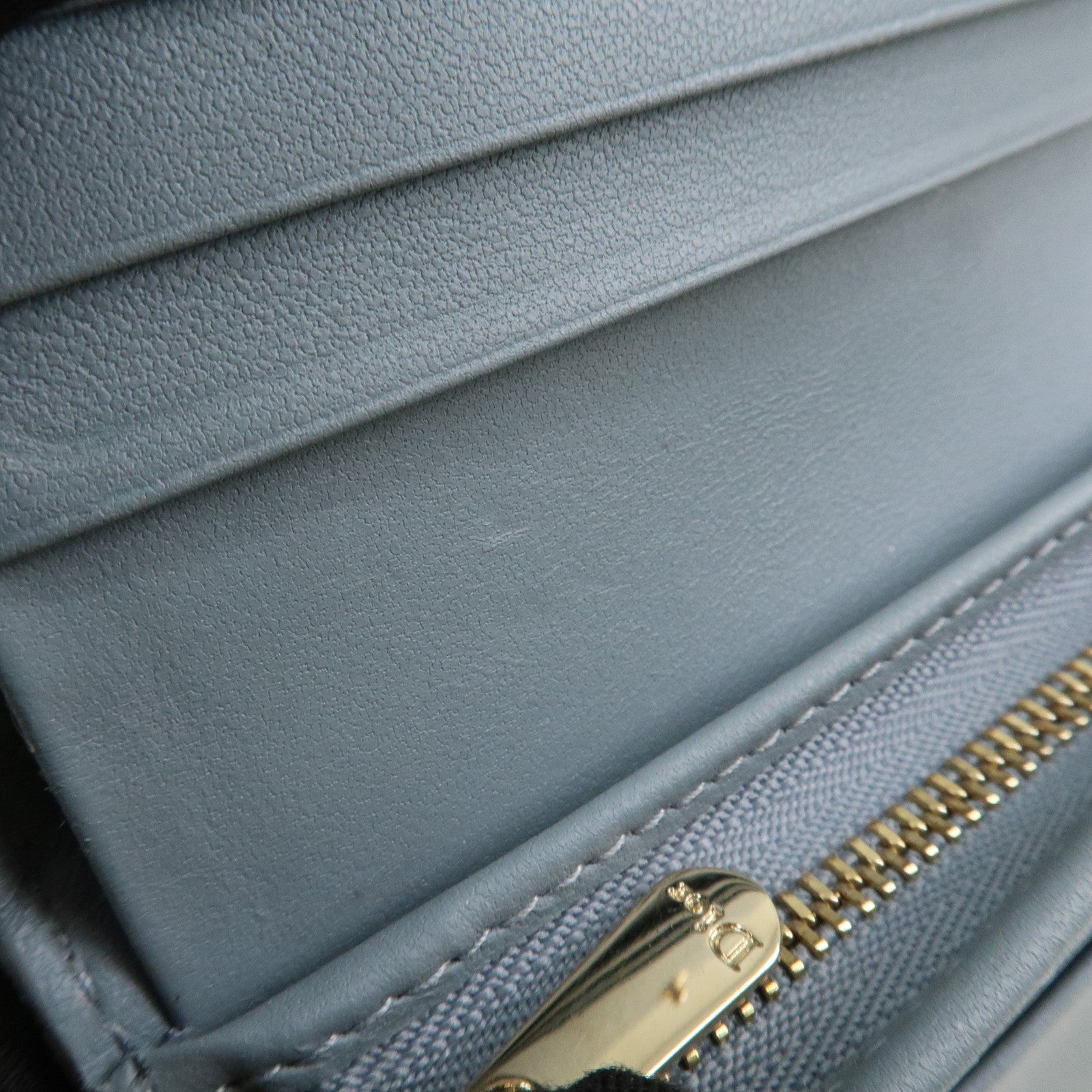 Christian Dior Cannage Leather Gardenia Wallet Gold Charm Blue Used