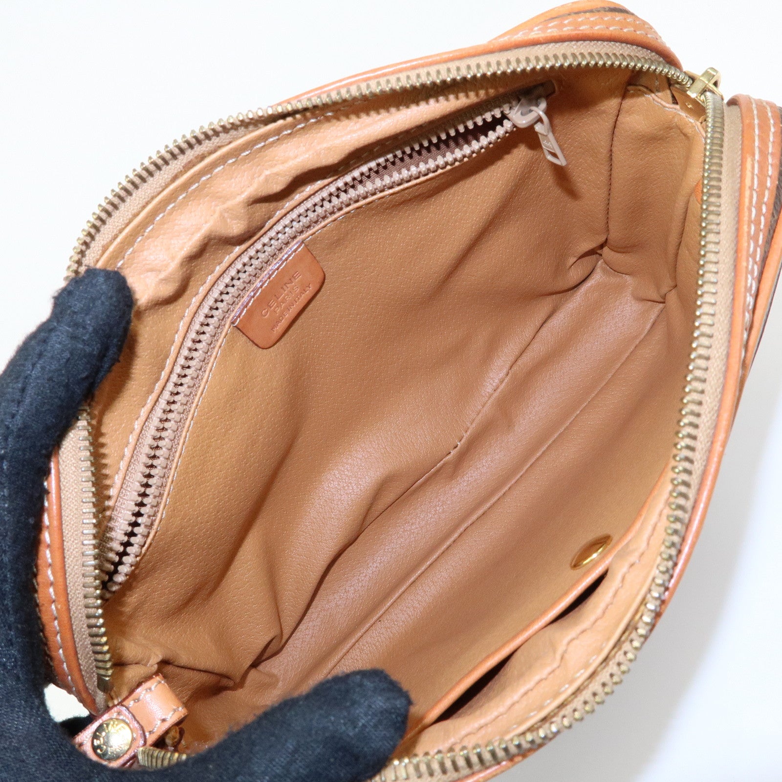 CELINE Macadam PVC Coated Canvas Leather Clutch Bag Pouch Brown