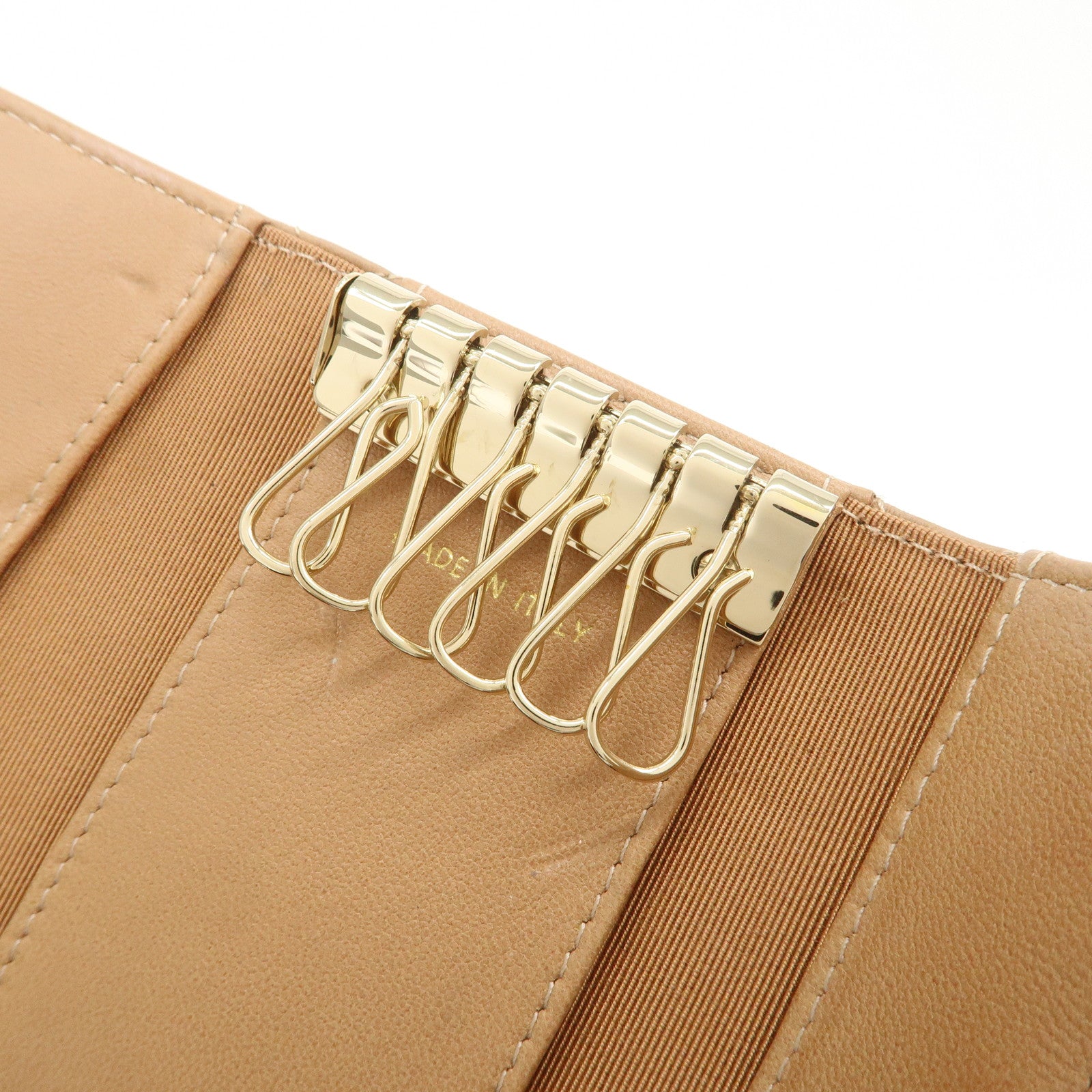 CHANEL Matelasse Lamb Skin COCO Mark 6 Ring Key Case Beige A84400