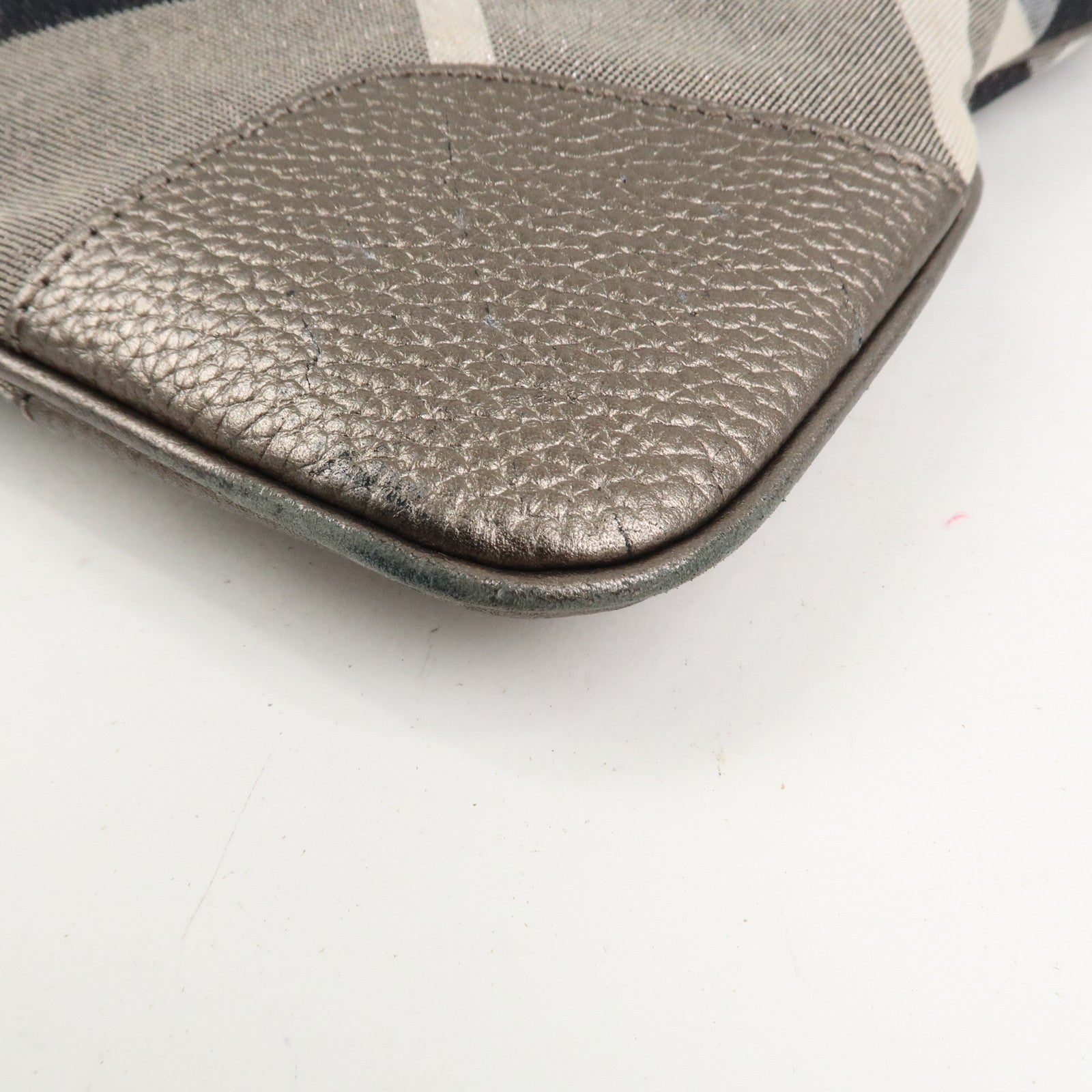 BURBERRY Logo Canvas Leather Tote Bag Shoulder Bag Gray Silver