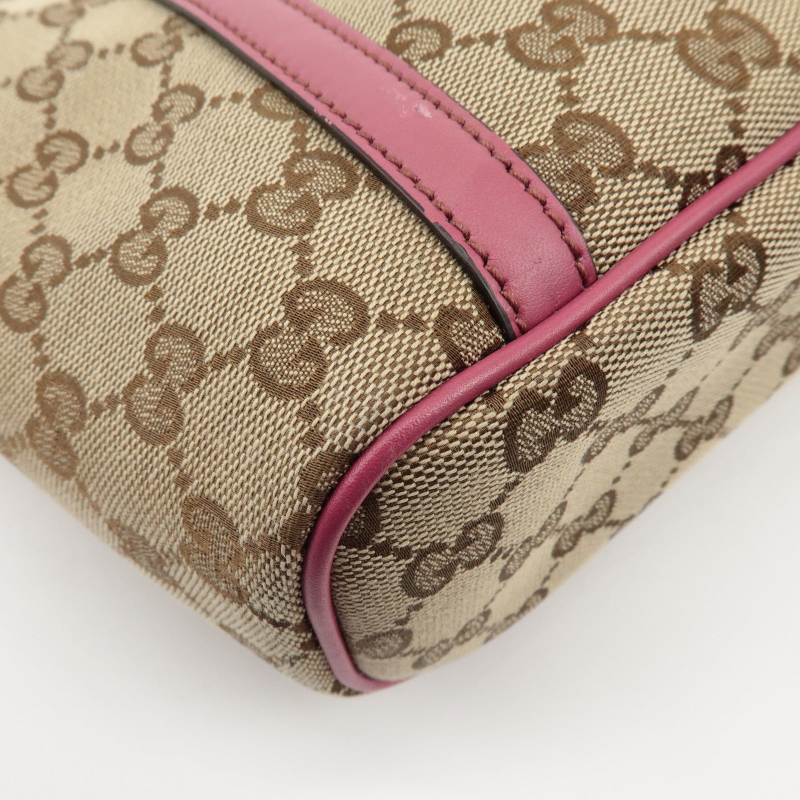 GUCCI GG Canvas Leather 2way Tote Bag Hand Bag Beige Pink 388929 Used