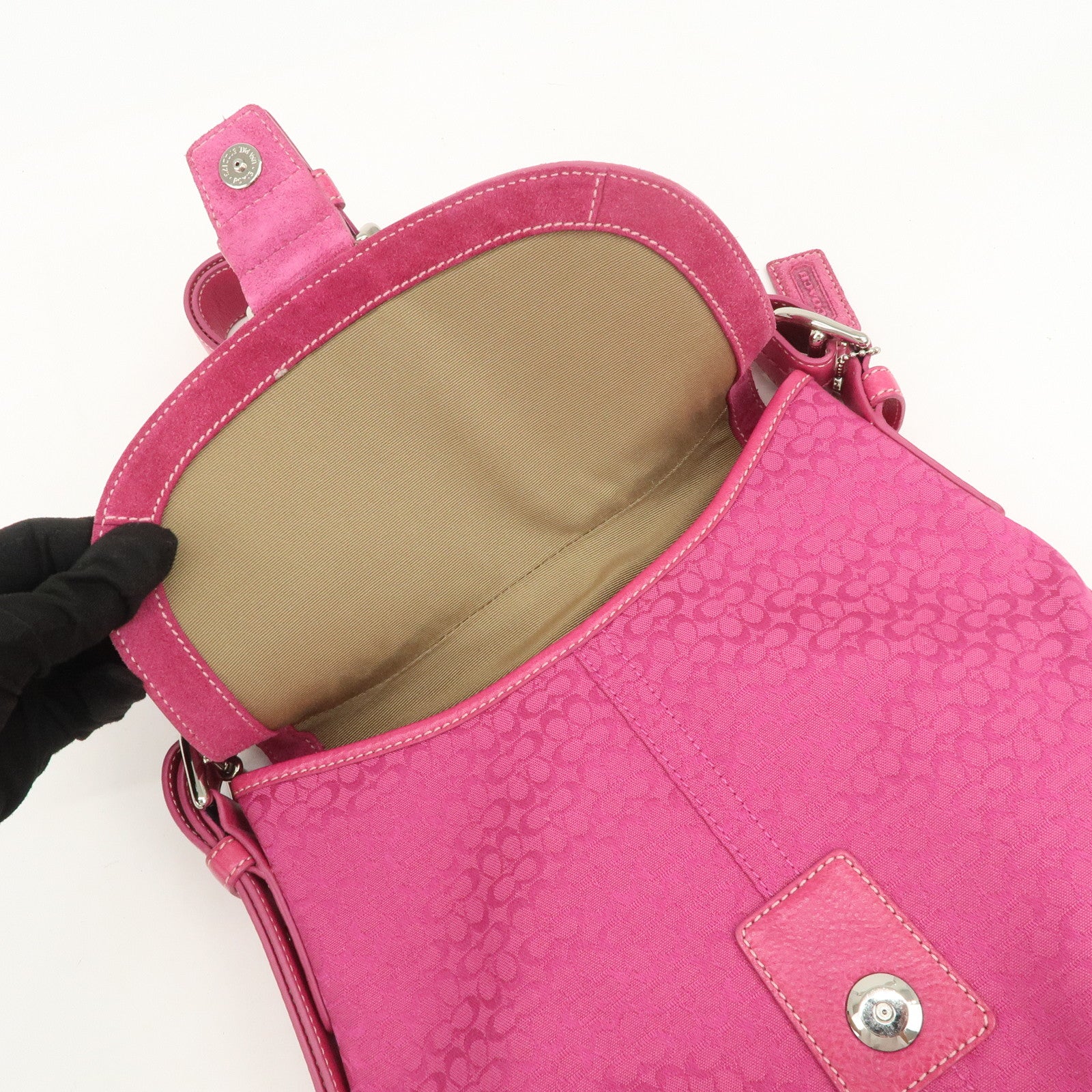 COACH Signature Canvas Leather Set of 2 Shoulder Bag Brown Pink