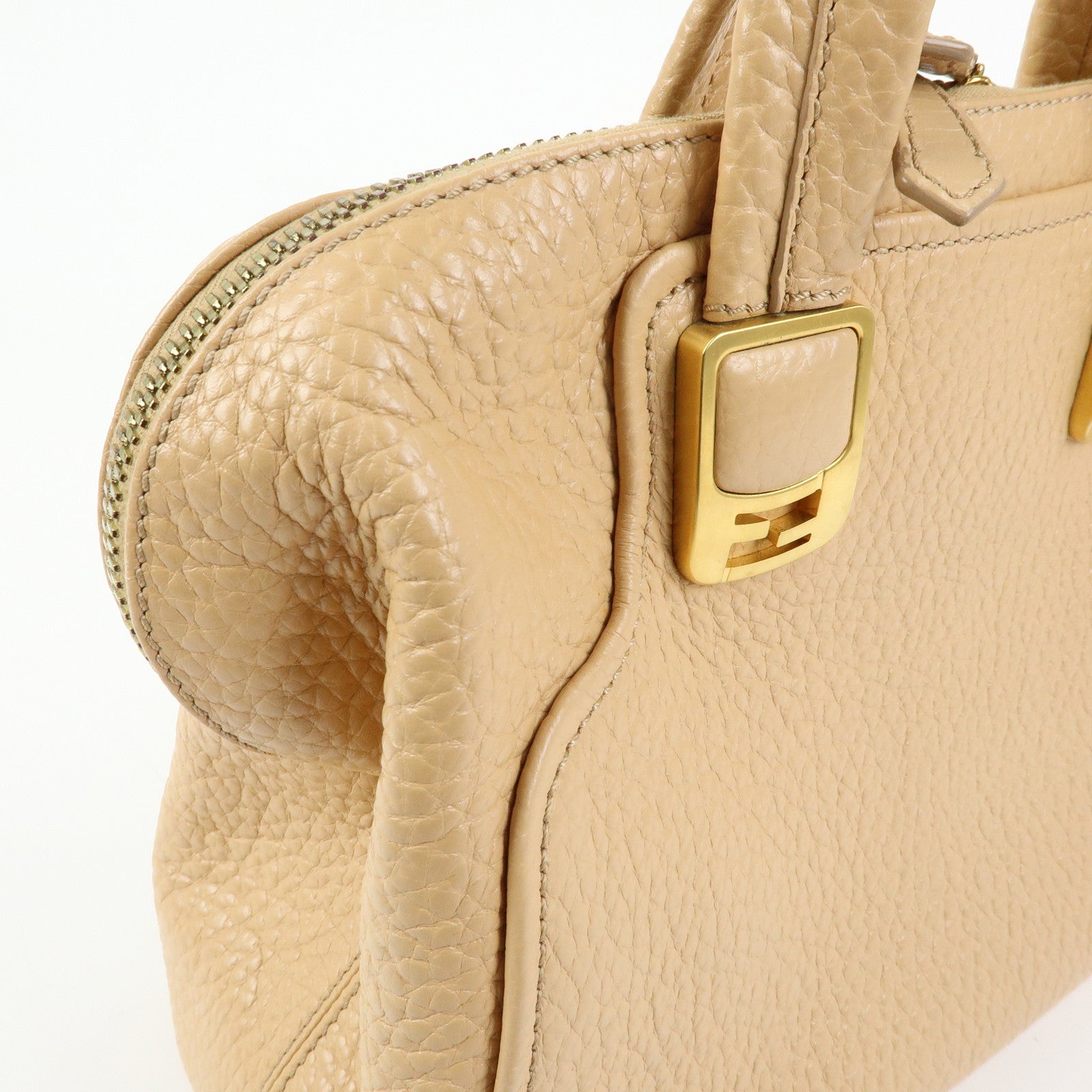 FENDI Chameleon Leather Hand Bag Tote Bag Beige 8BL114