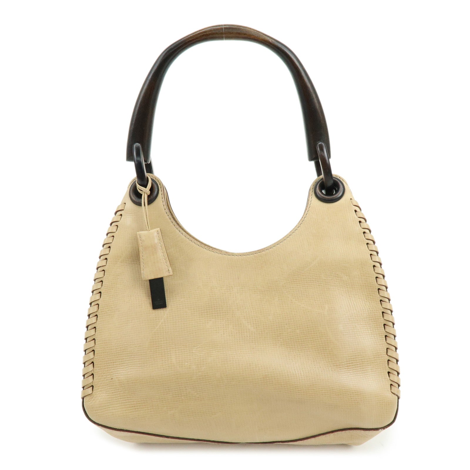GUCCI Leather Wood Hand Bag Shoulder Bag Beige 106237