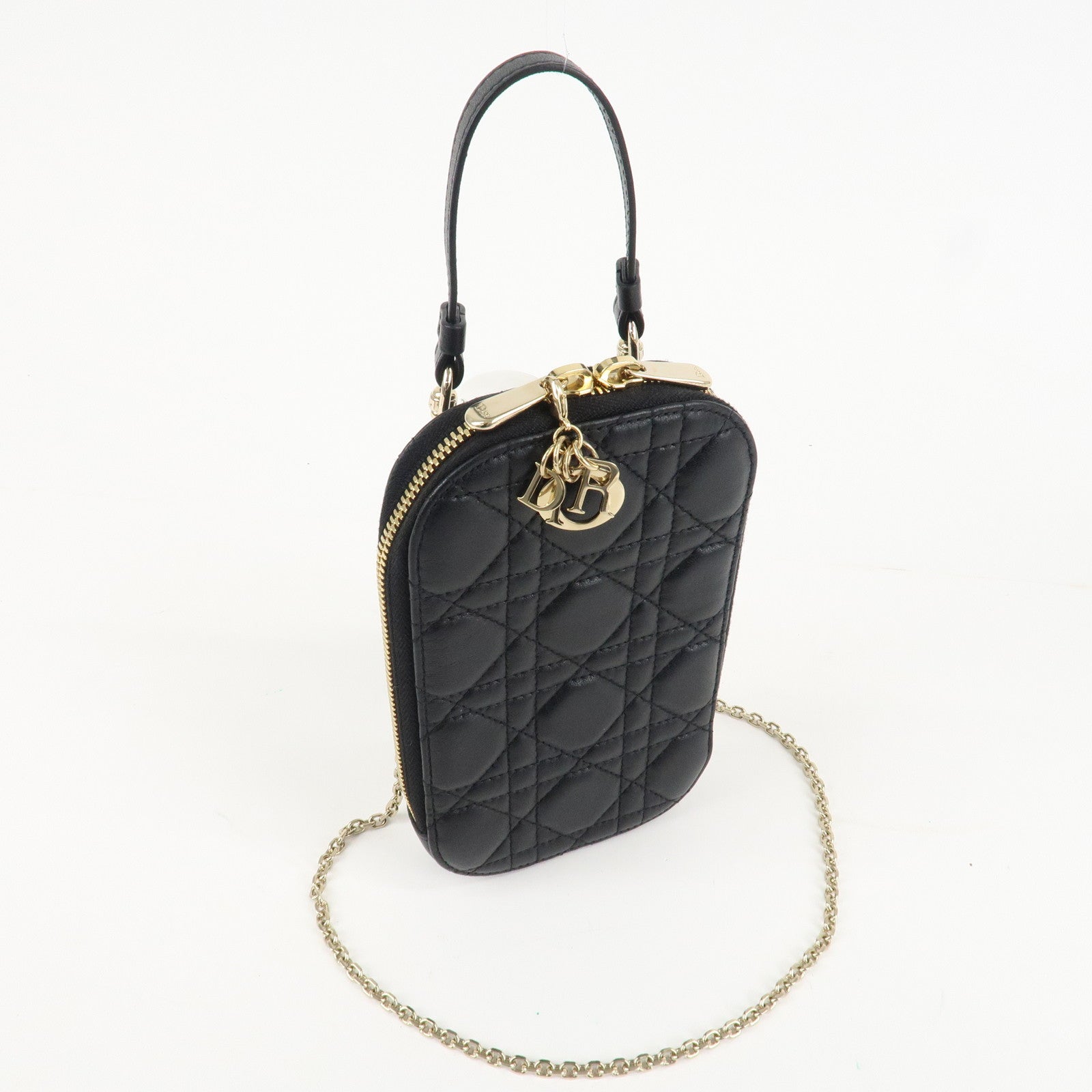 Christian Dior Lady Dior Call'in Dior Canage Lamb Skin Phone Holder Used