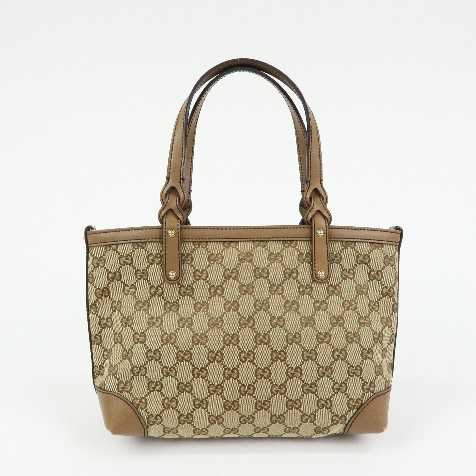 GUCCI GG Canvas Leather Tote Bag Hand Bag Beige 269878