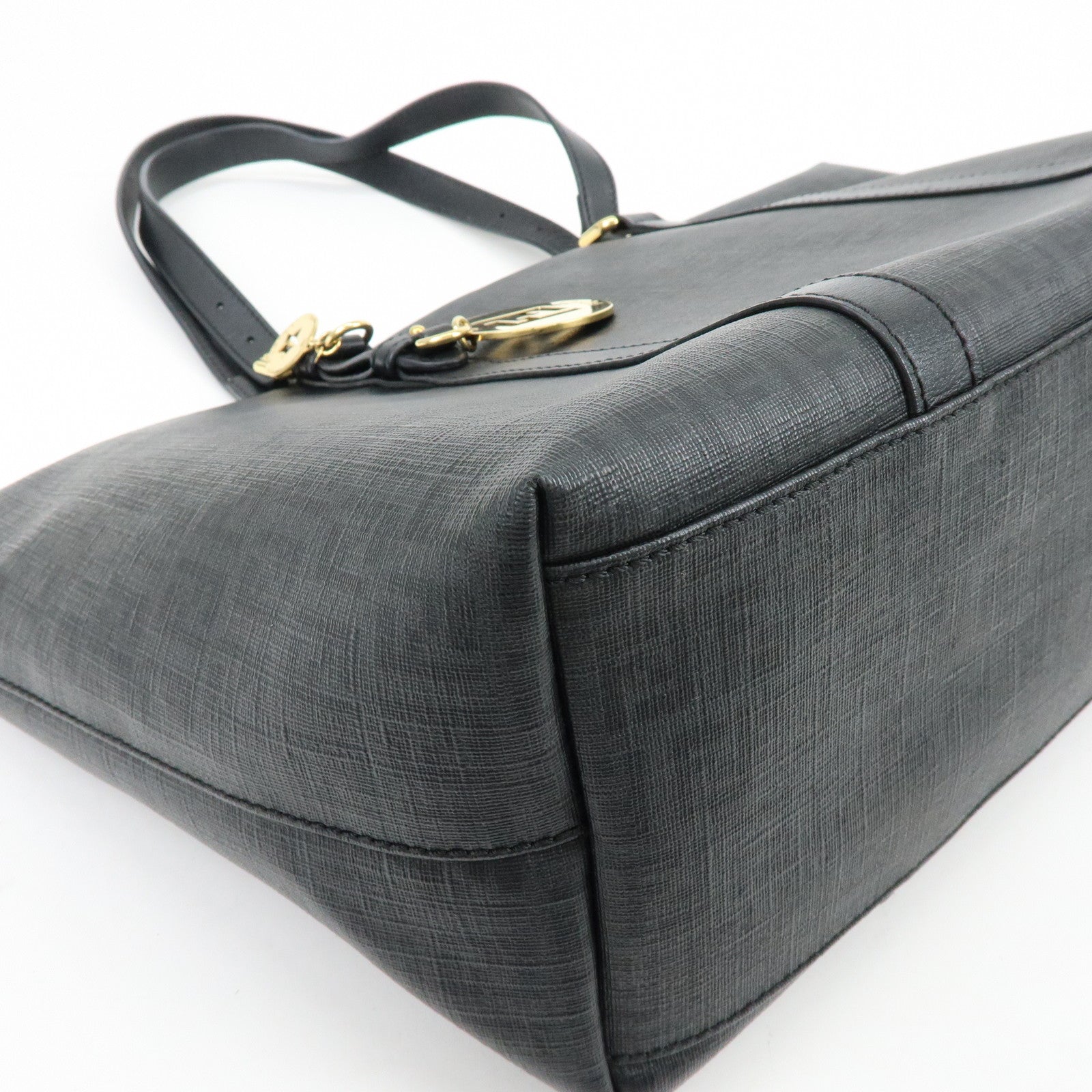 FENDI Zucchino PVC Leather Tote Bag Shoulder Bag Black Charm 8BH215