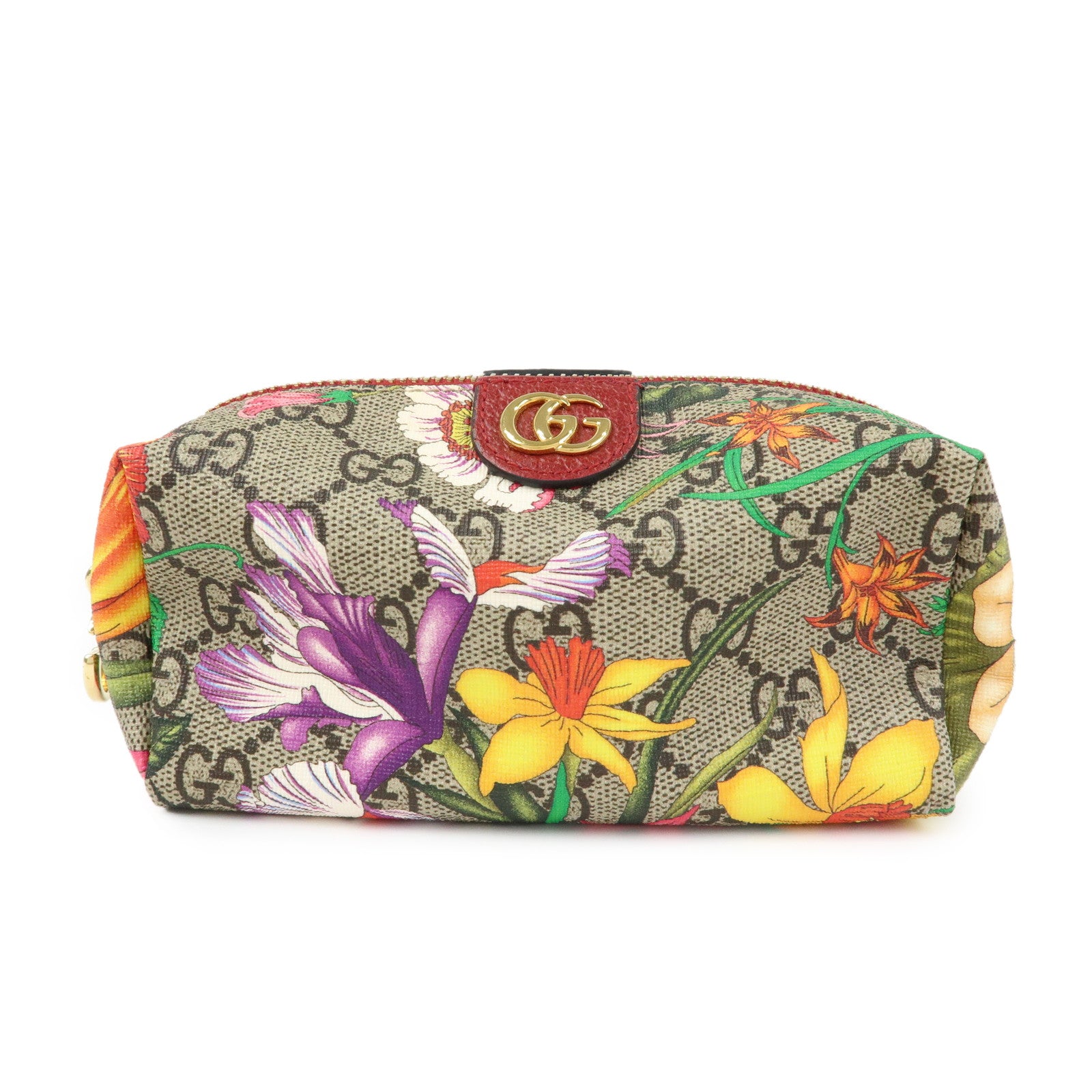 GUCCI GG Marmont Flora GG Supreme Cosmetic Pouch Beige Red 548394