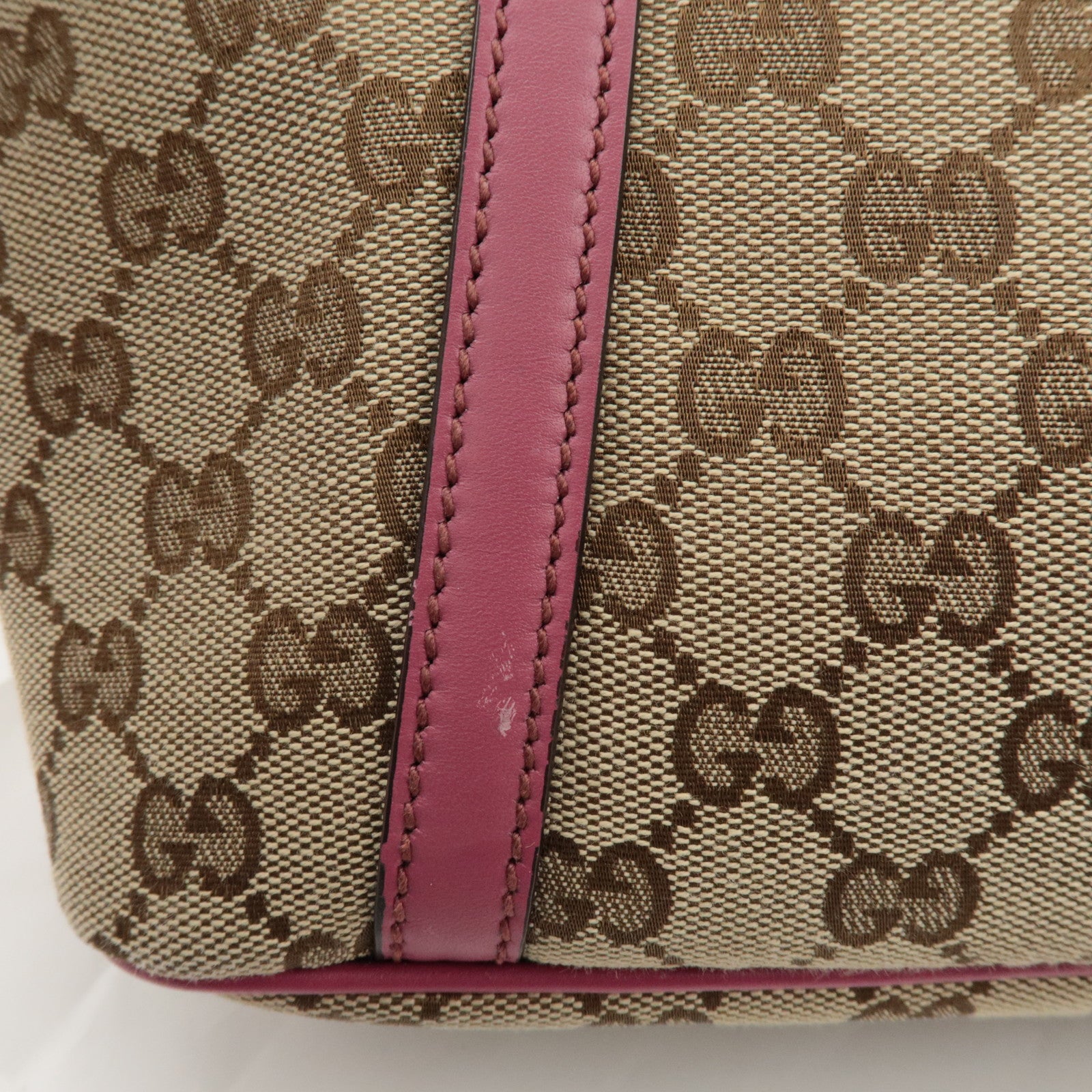 GUCCI GG Canvas Leather 2way Tote Bag Hand Bag Beige Pink 388929 Used