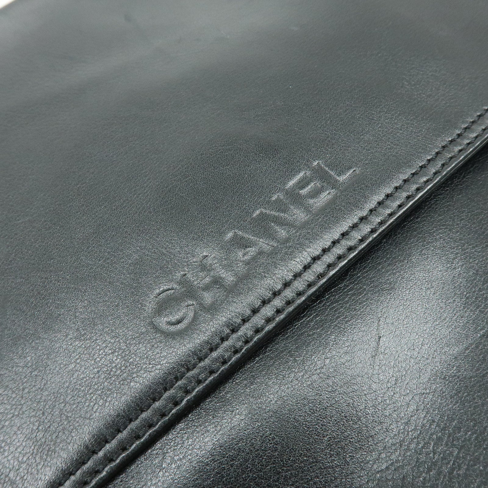 CHANEL Logo Lamb Skin Shoulder Bag Crossbody Bag Black