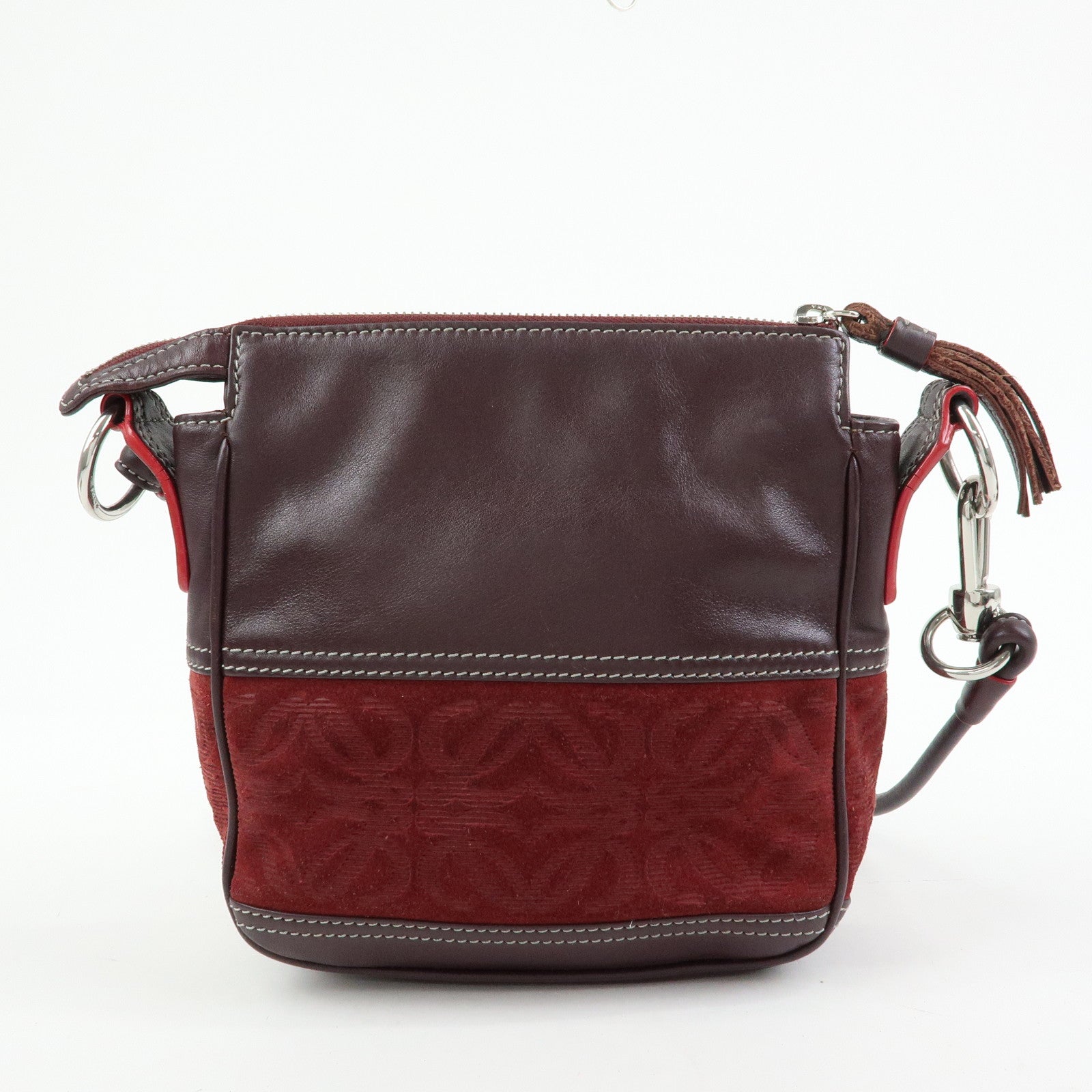 LOEWE Anagram Suede Leather Shoulder Crossbody Bag Bordeaux