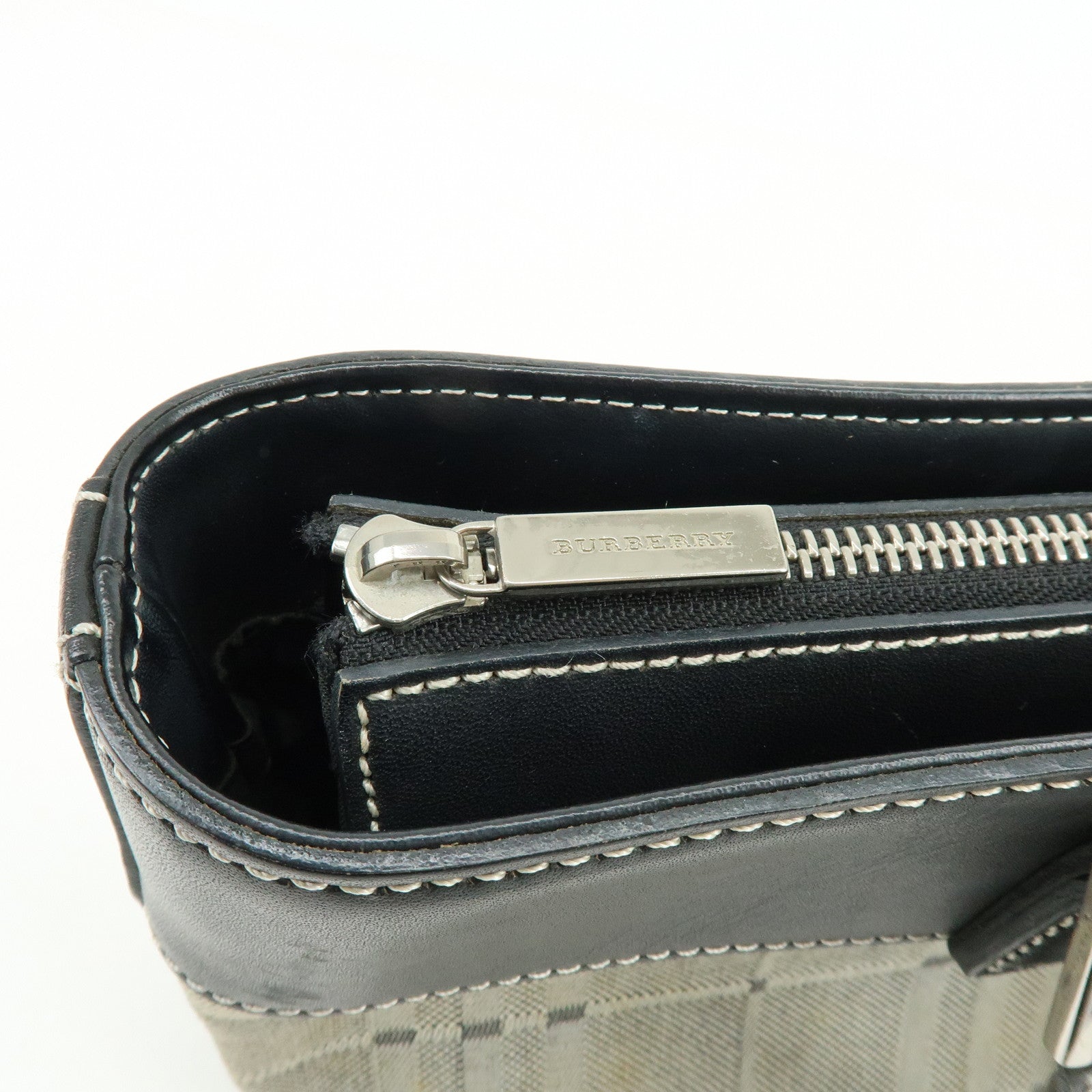 BURBERRY Canvas Leather Hand Bag Tote Bag Black