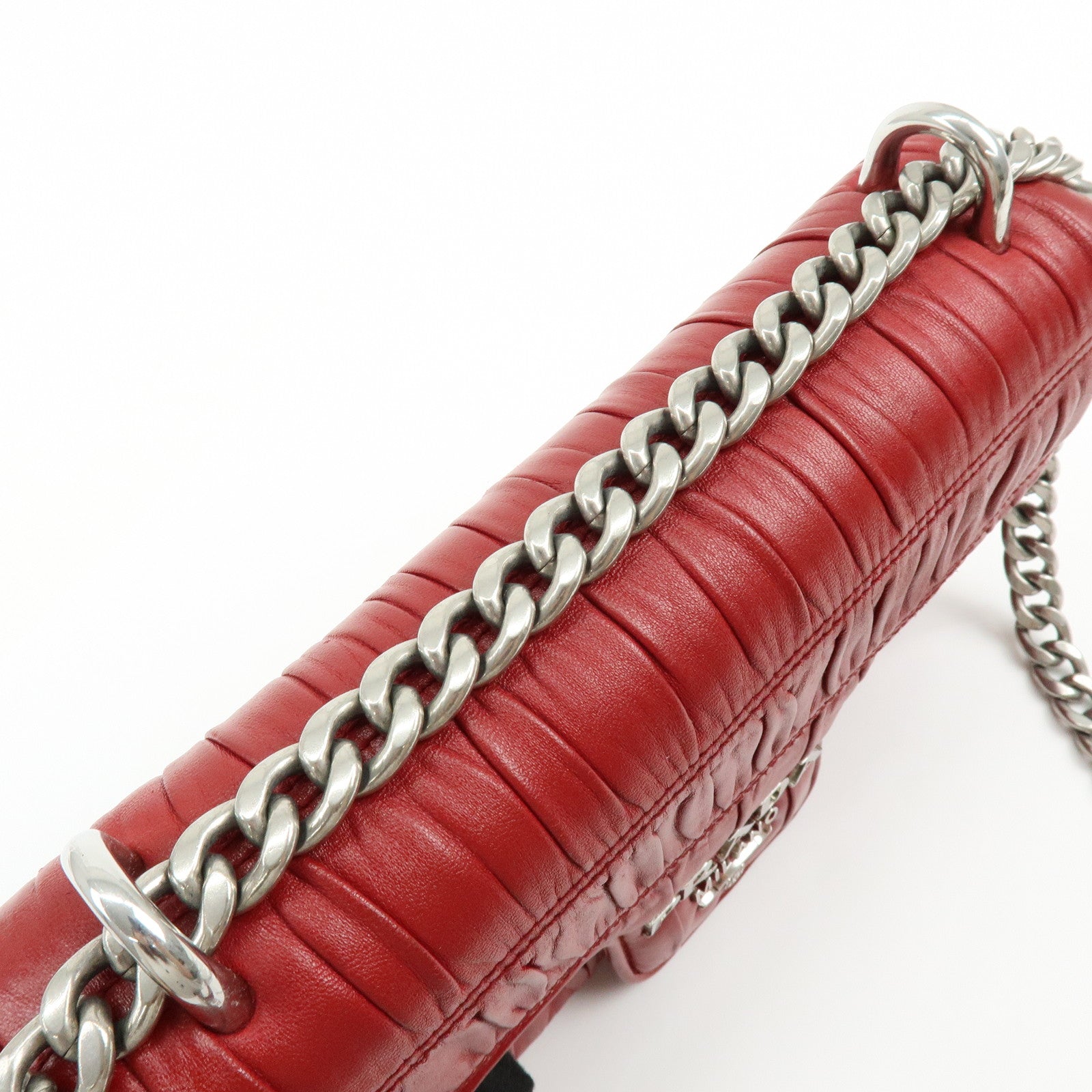 PRADA Nappa Goatskin Leather Chain Shoulder Bag Red 1BD140