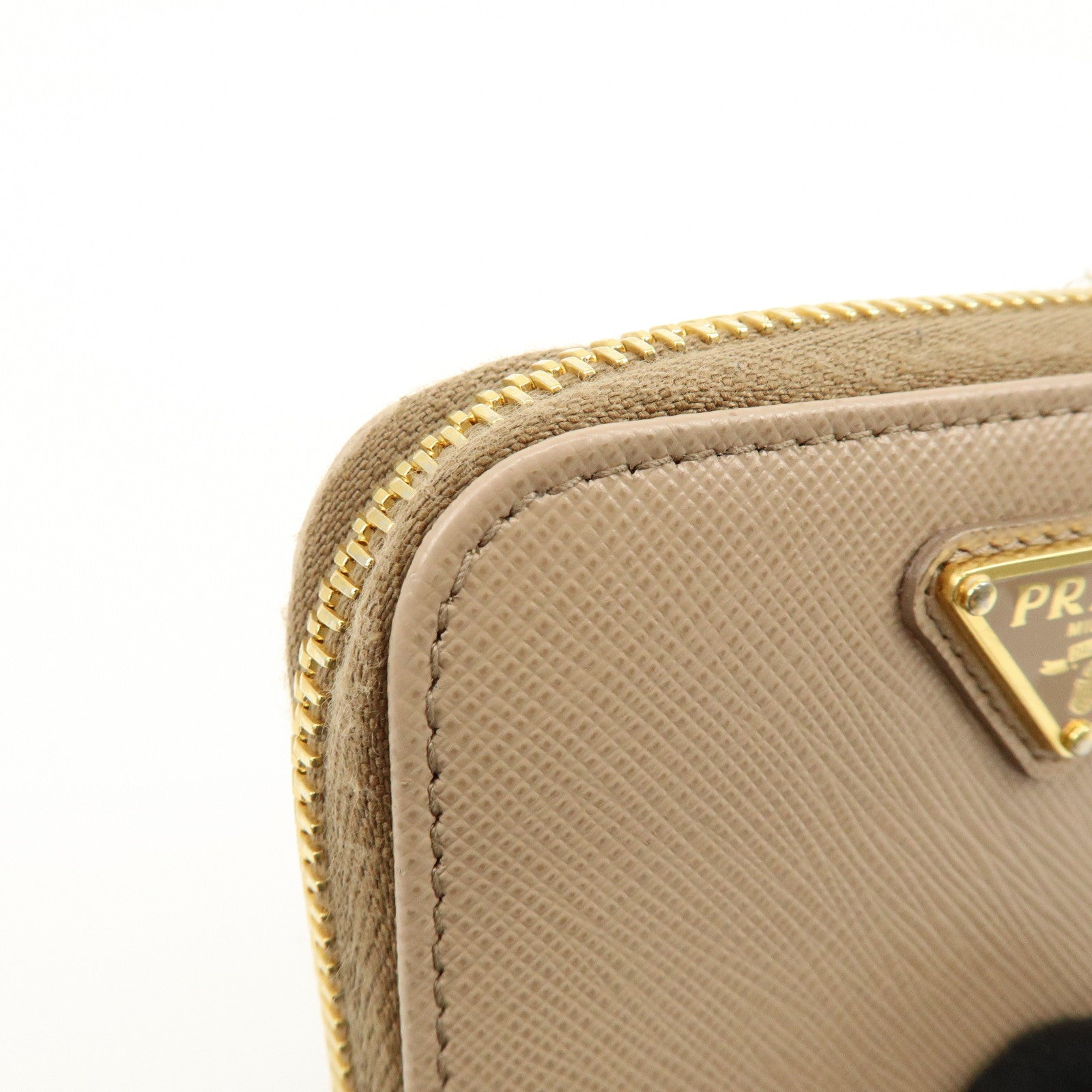 PRADA Triangle Logo Saffiano Leather Coin Case Beige 2MM003
