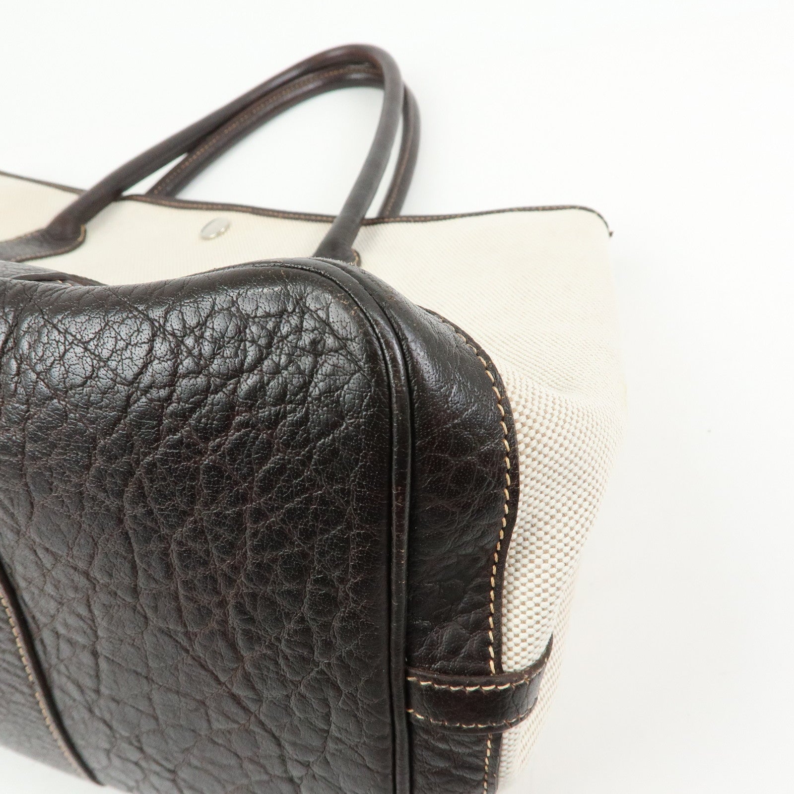 HERMES Canvas Leather Garden Party PM 笆。I Stamped Tote Bag Beige