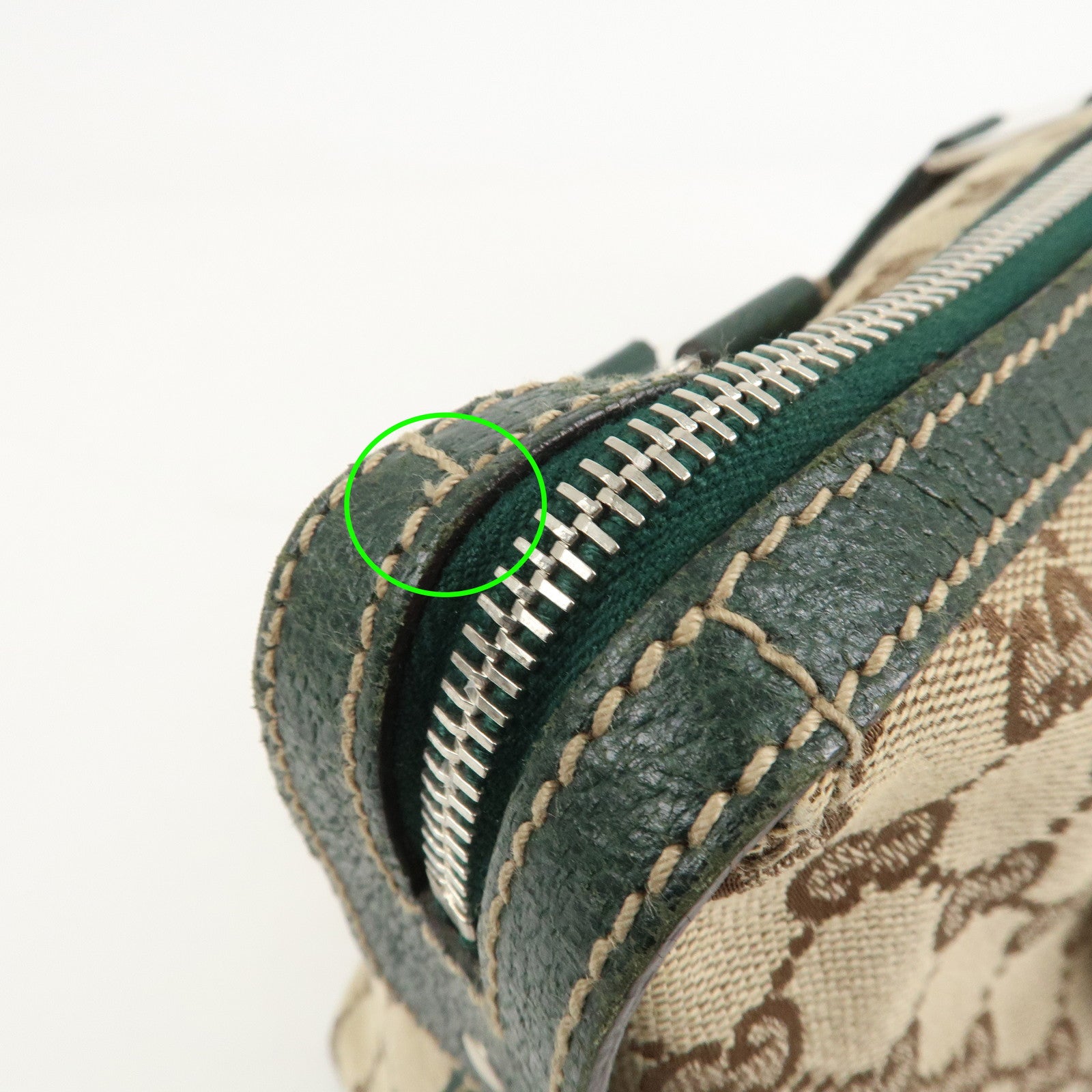 GUCCI Sherry GG Canvas Leather Hand Bag Beige Green 145759