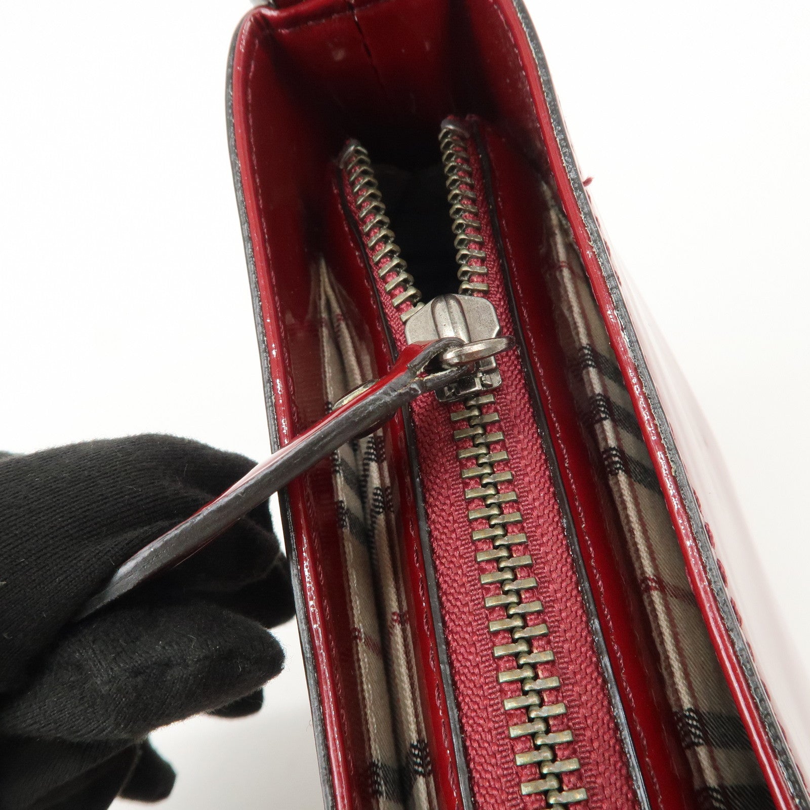 BURBERRY Patent Leather Shoulder Bag Hand Bag Red