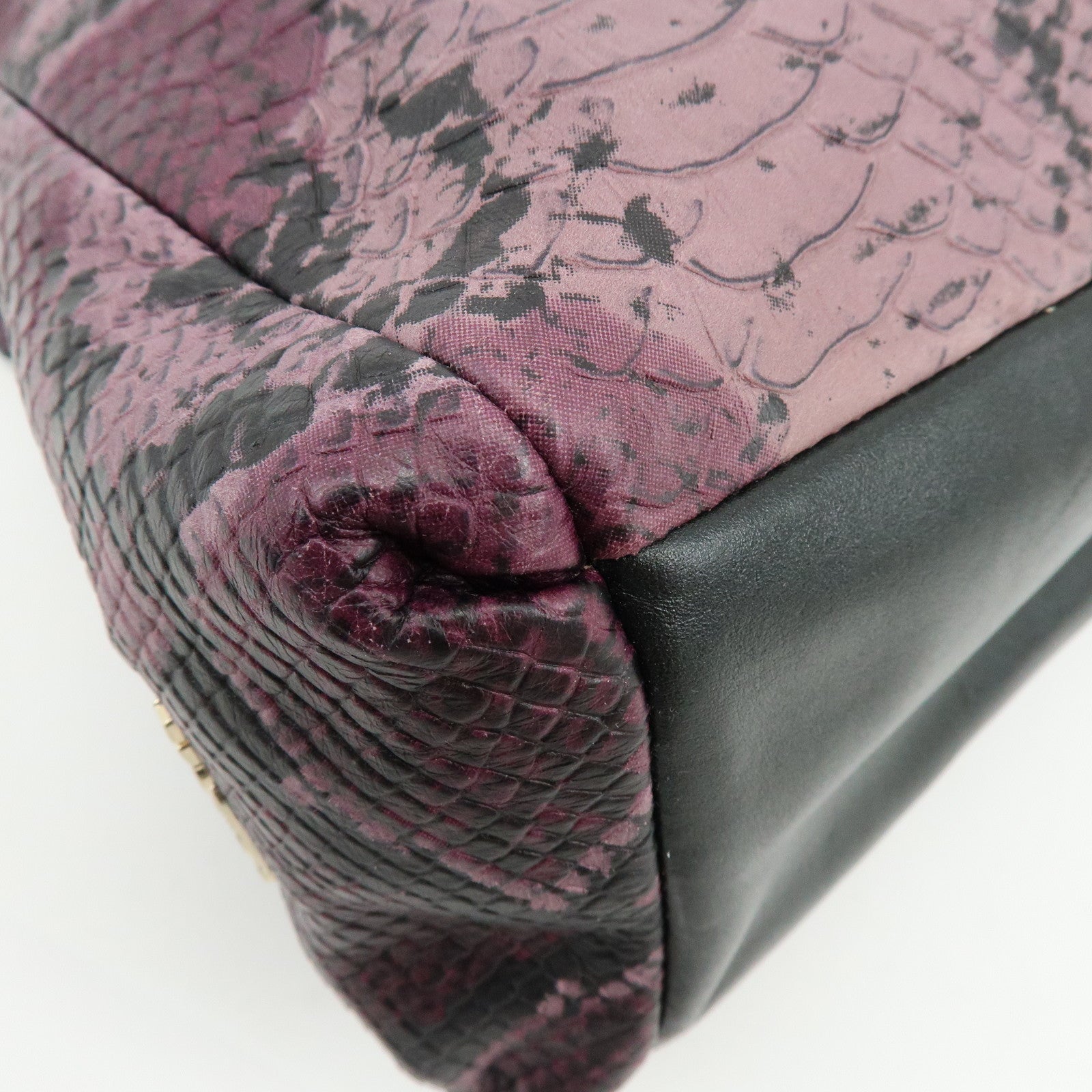 COACH Embossed Leather Python Print Shoulder Bag Purple Black