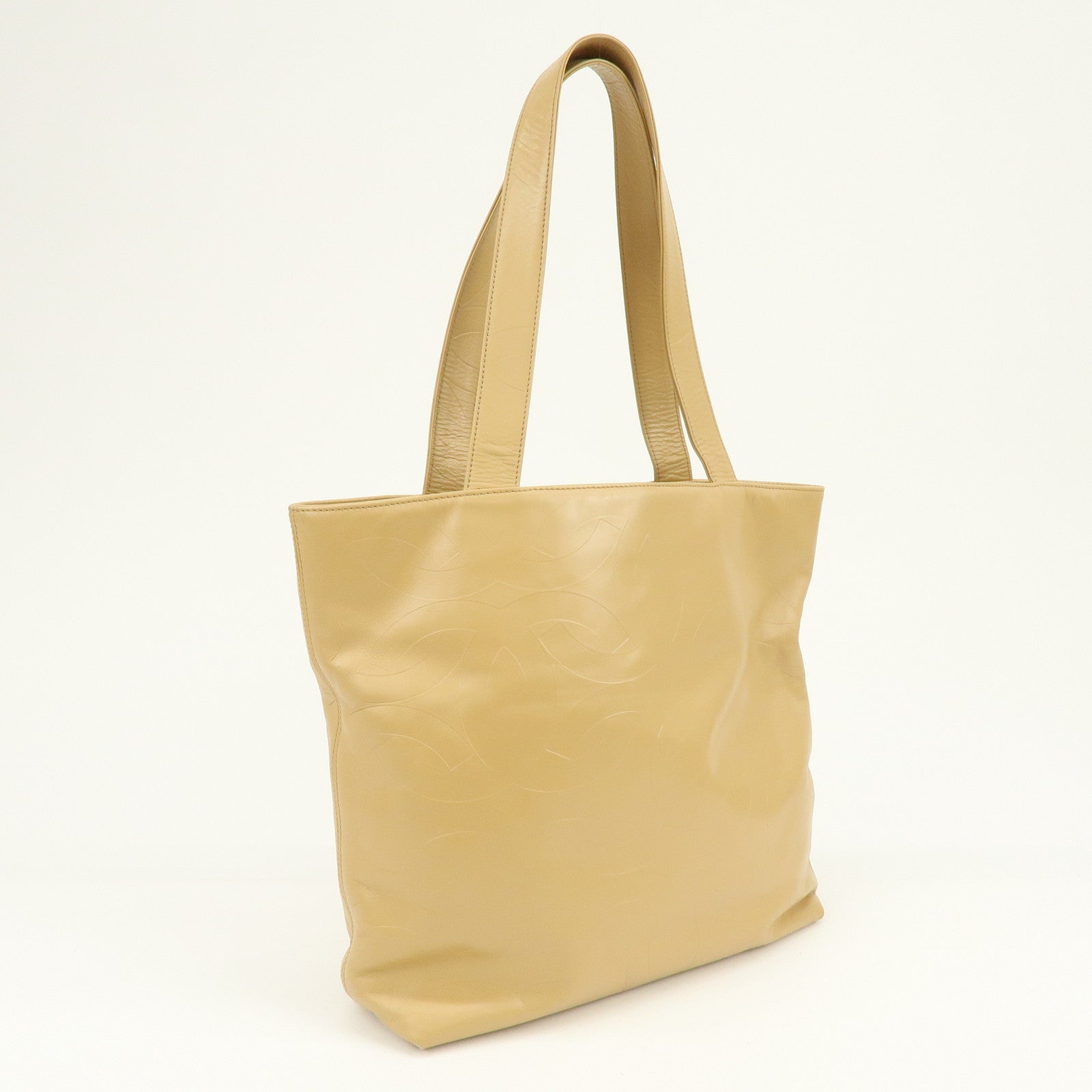 CHANEL COCO Mark Leather Tote Bag Shoulder Bag Beige