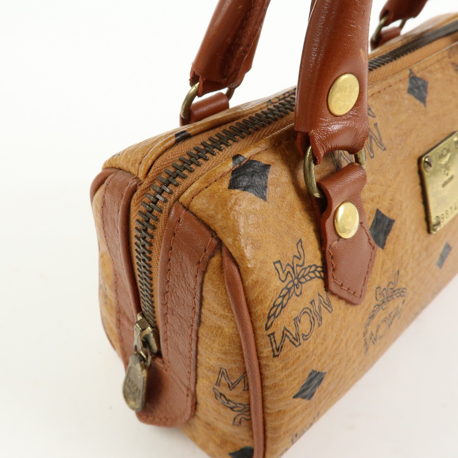 MCM Visetos PVC Leather 2Way Bag Hand Bag Shoulder Bag Brown