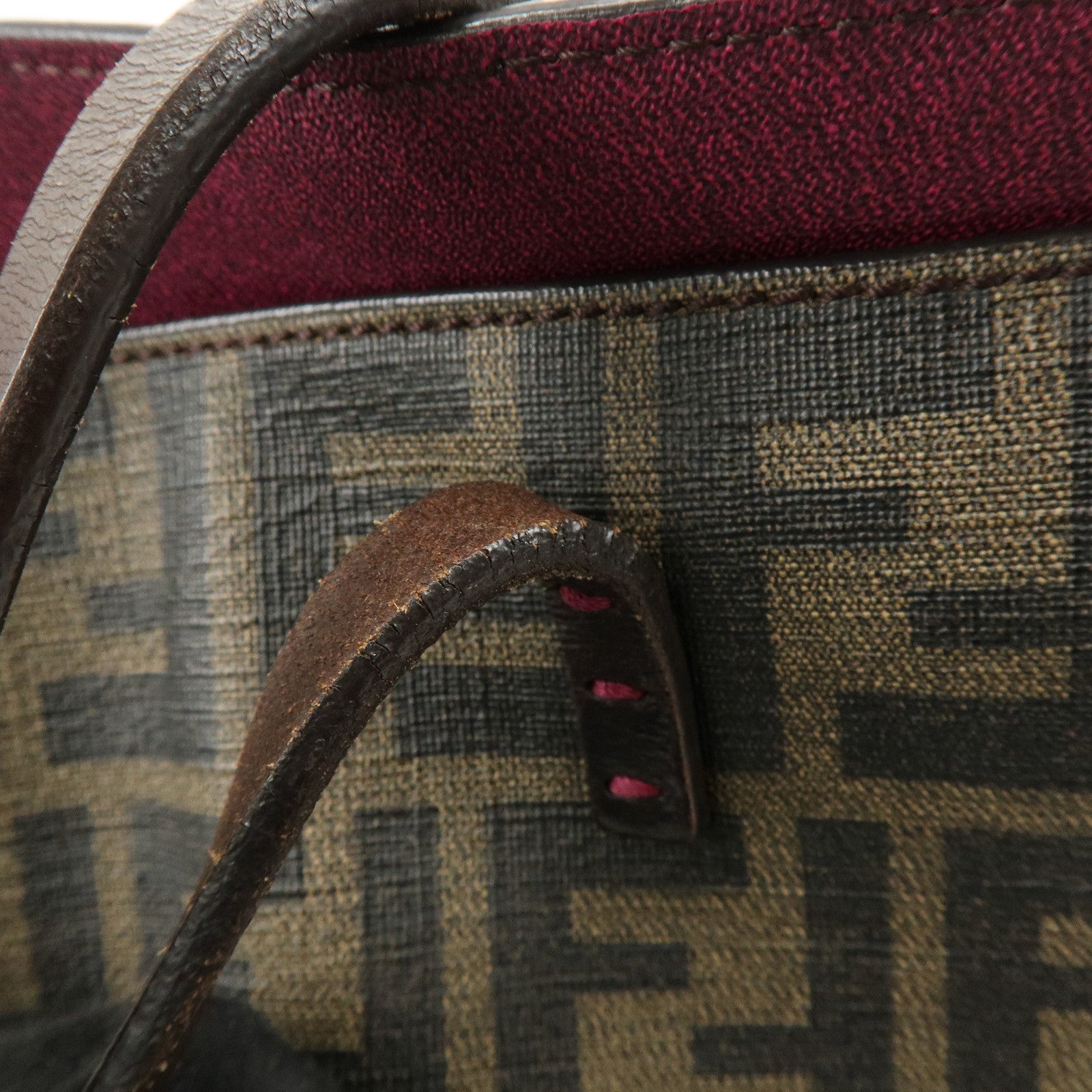 FENDI Zucca PVC Leather Tote Bag Shoulder Bag Brown Pink 8BH185