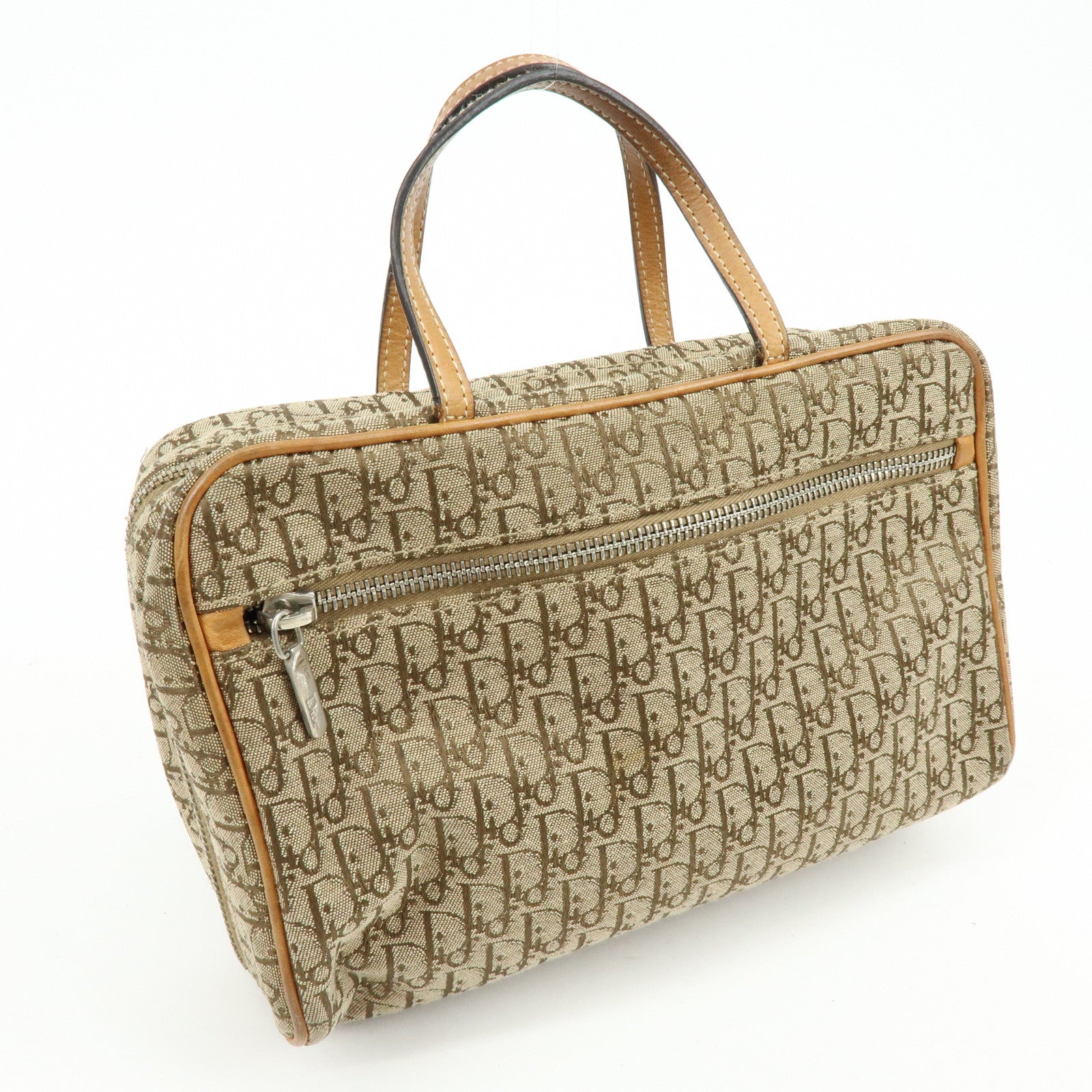 Christian Dior Trotter Canvas Leather Hand Bag Cosmetic Bag Brown